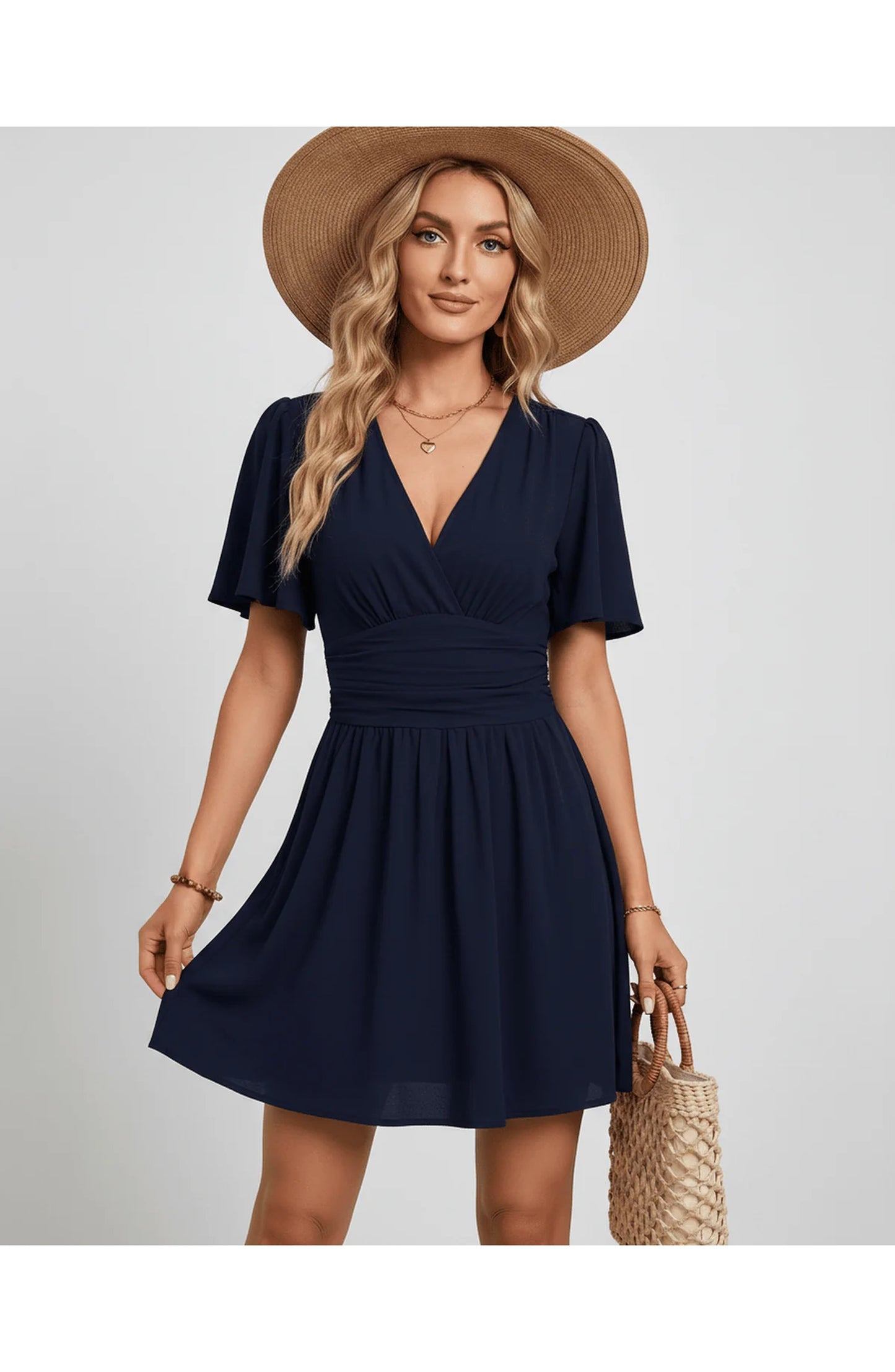 Suzanne Women's Mini Dress | V-Neck | Ruched Waist