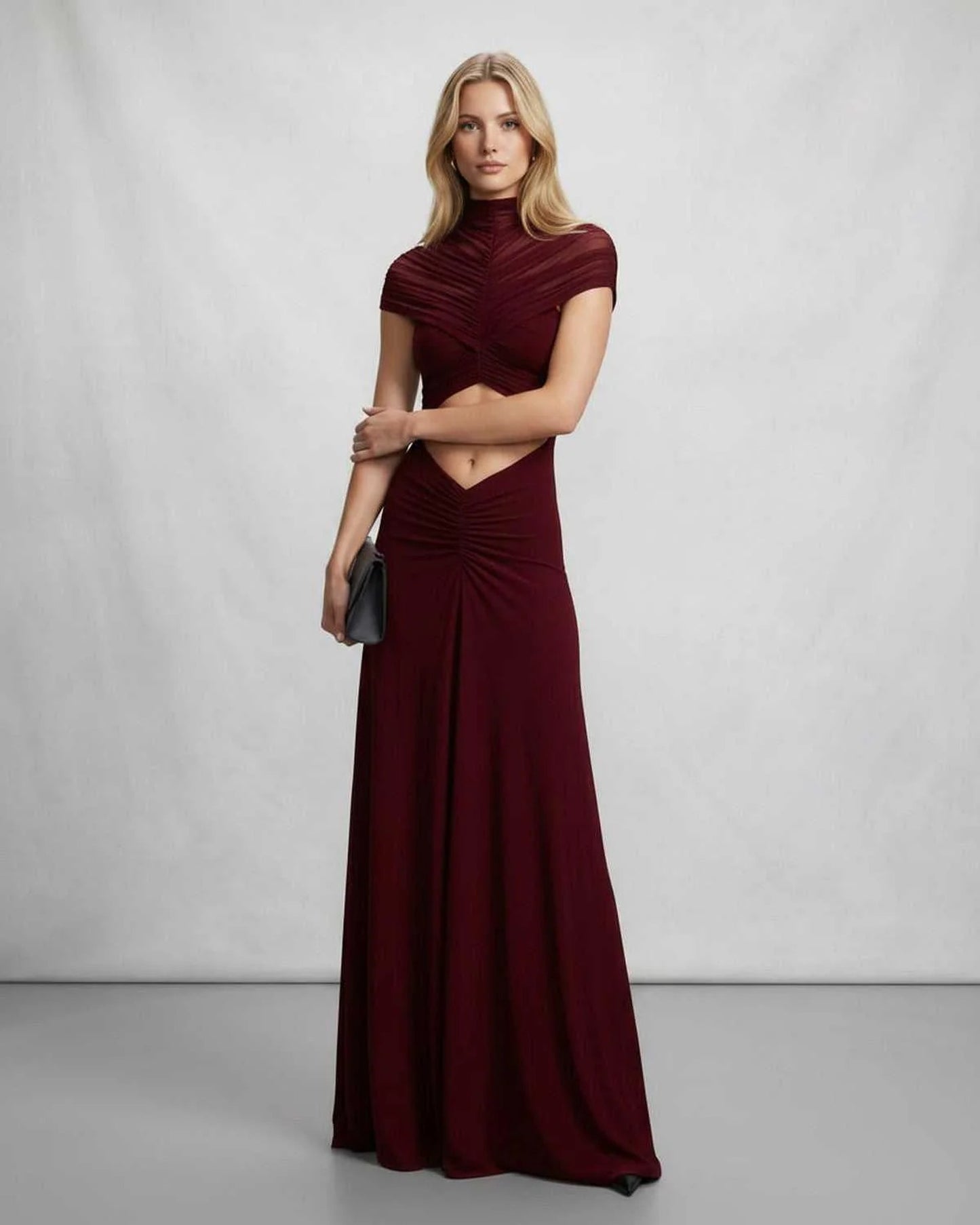 Marine Women's Maxi Dress | Cut-Out Waist | High Collar