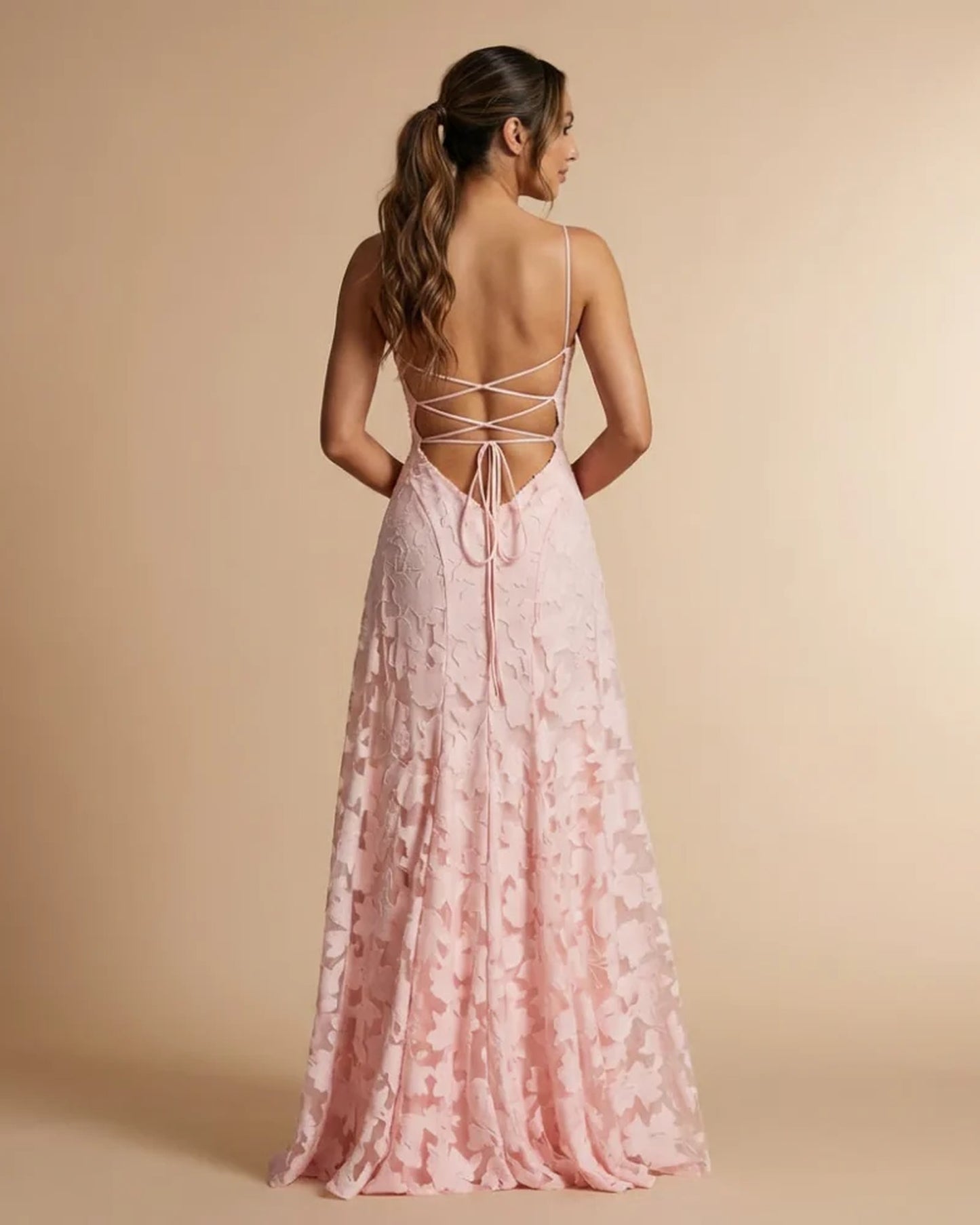 Mégane Women's Maxi Dress | Crossed Back Straps | Lace A-Line