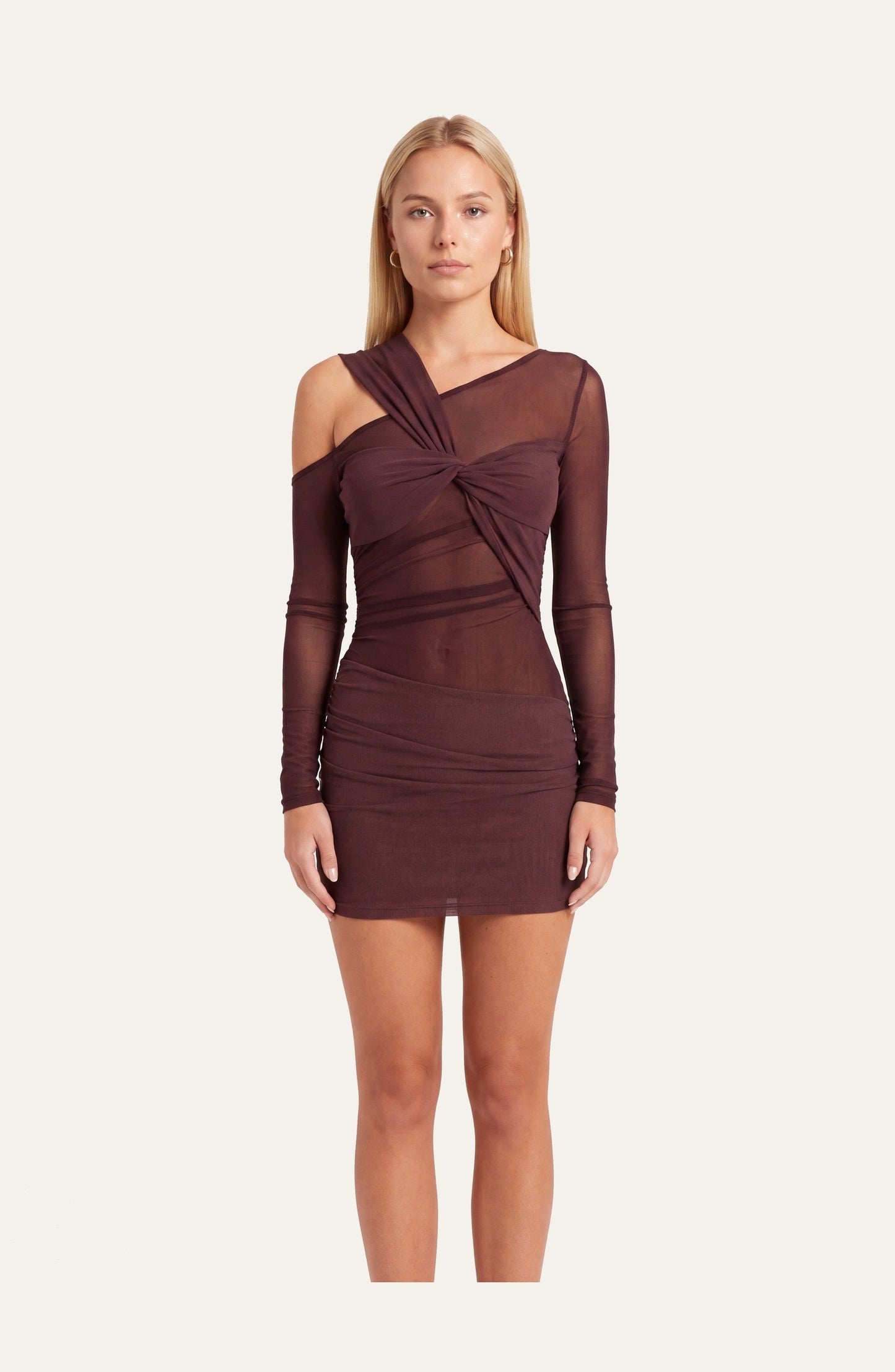 Women's Mini Dress | Asymmetrical Off-Shoulder Neckline | Draped Twist Detail