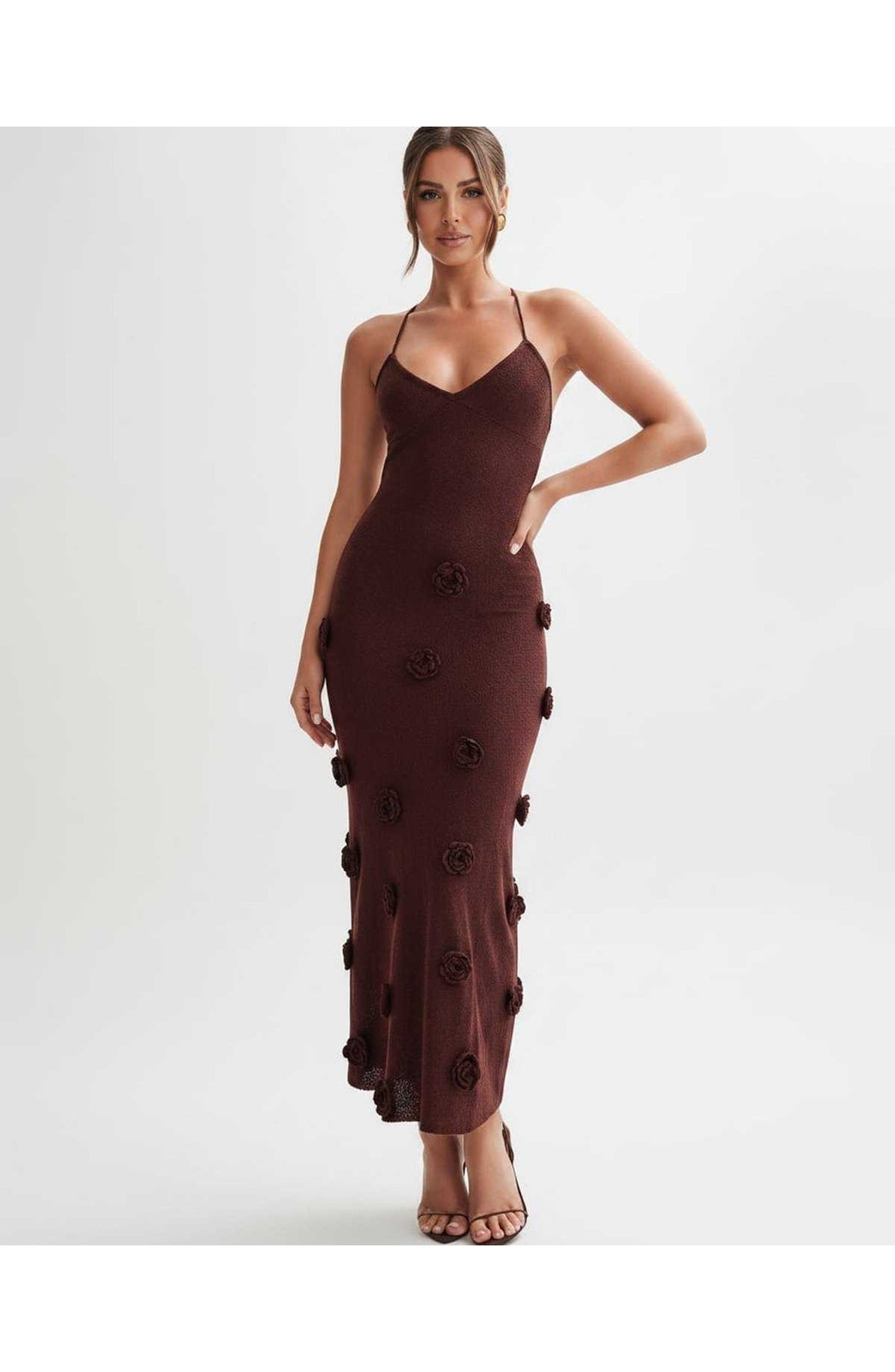 Coralie Women's Midi Dress | Spaghetti Straps | 3D Flower Details