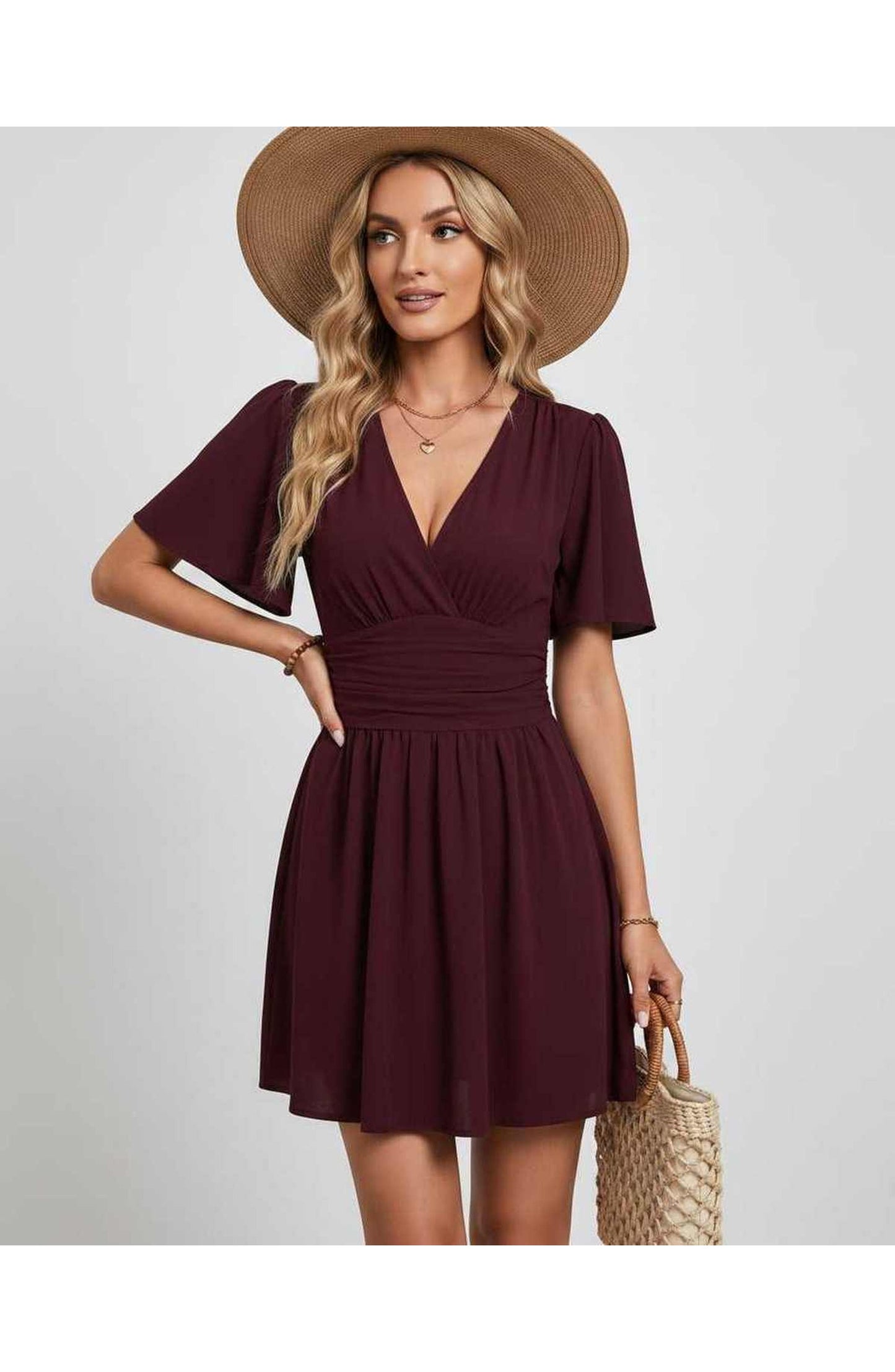 Suzanne Women's Mini Dress | V-Neck | Ruched Waist