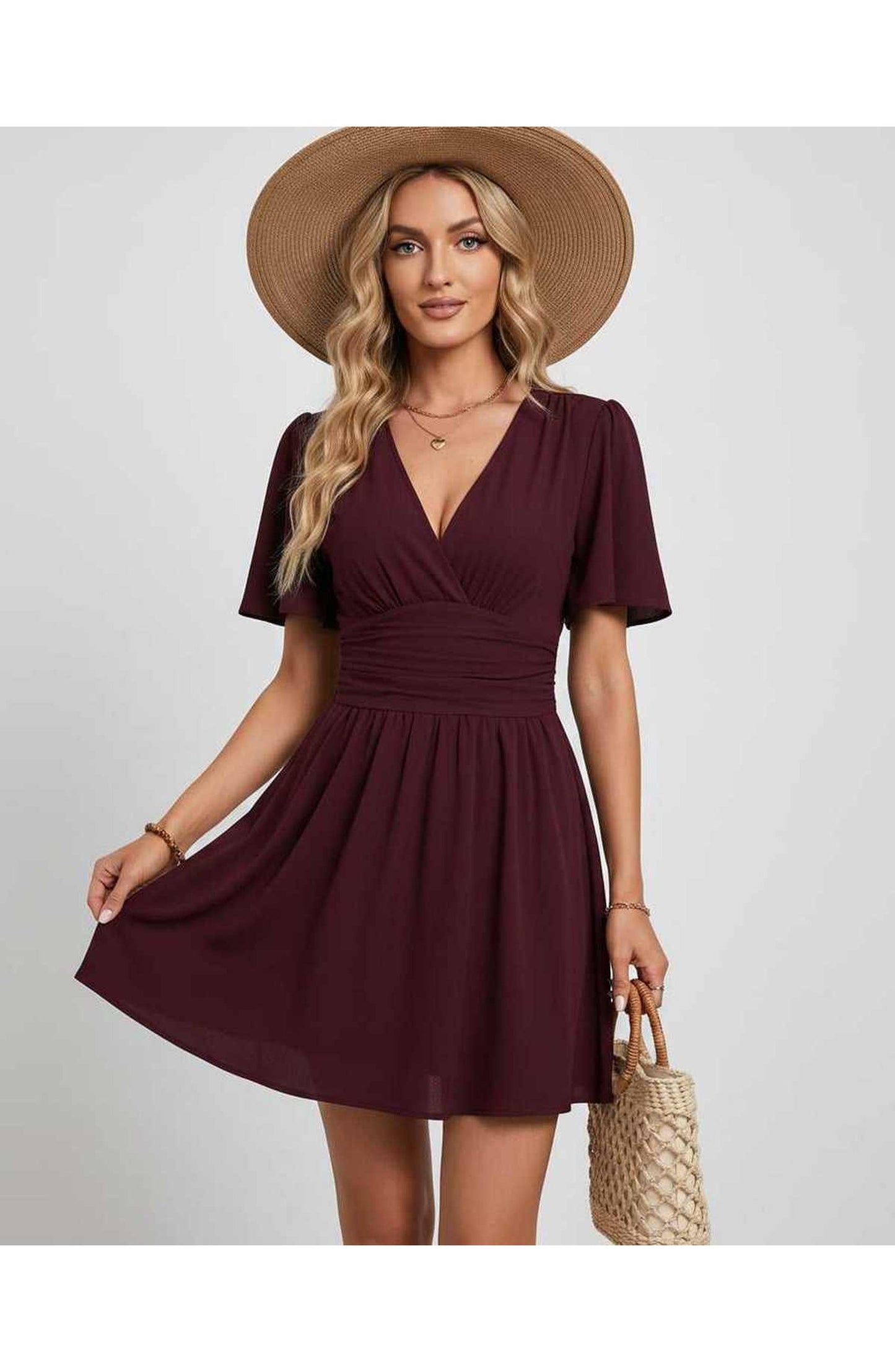 Suzanne Women's Mini Dress | V-Neck | Ruched Waist