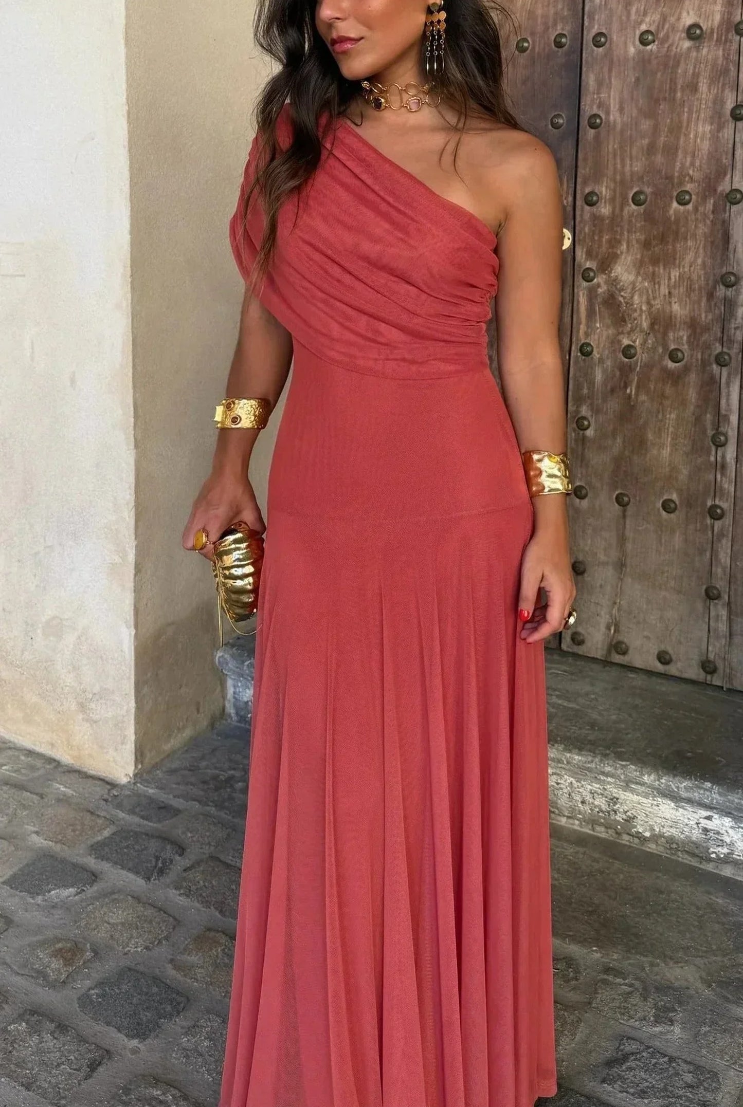 Loane Women's Maxi Dress | One Shoulder | Pleated Waist