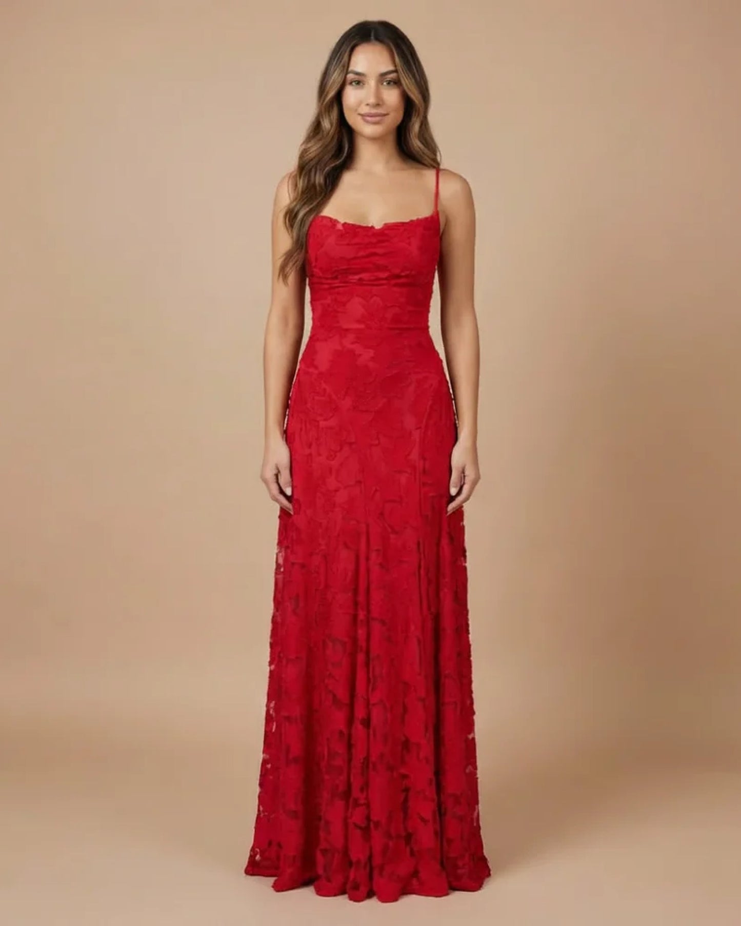 Mégane Women's Maxi Dress | Crossed Back Straps | Lace A-Line