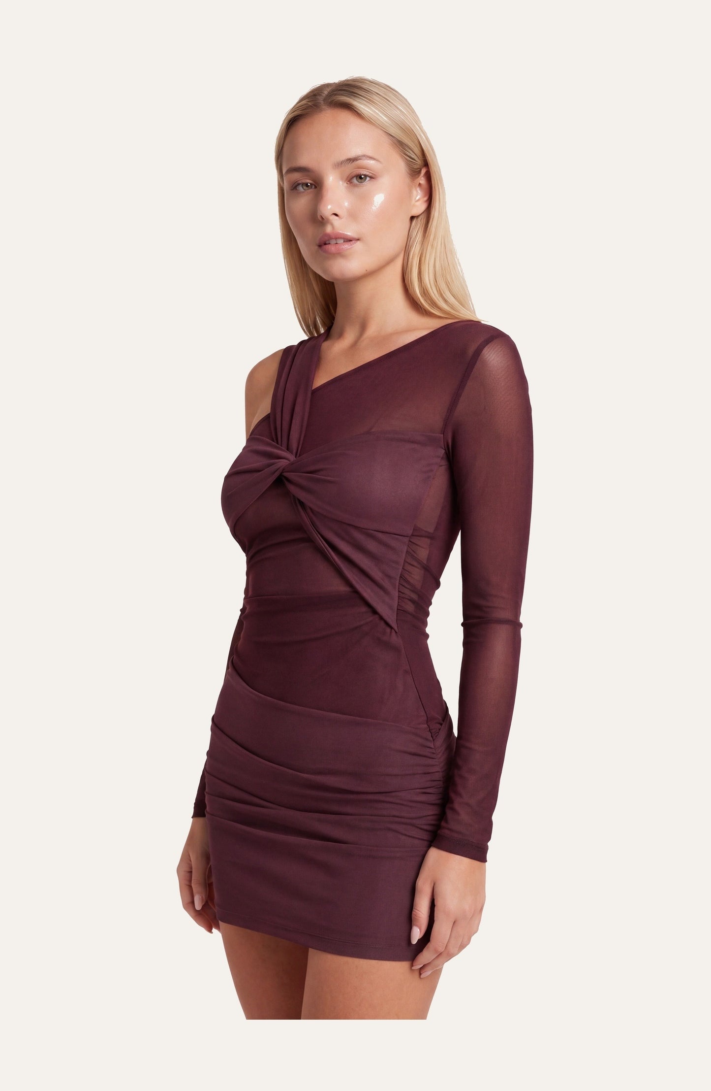 Women's Mini Dress | Asymmetrical Off-Shoulder Neckline | Draped Twist Detail