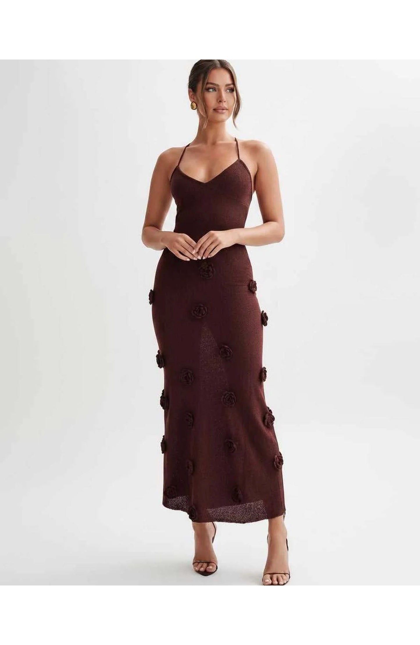 Coralie Women's Midi Dress | Spaghetti Straps | 3D Flower Details