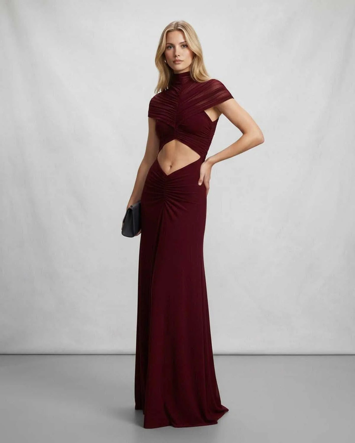 Marine Women's Maxi Dress | Cut-Out Waist | High Collar