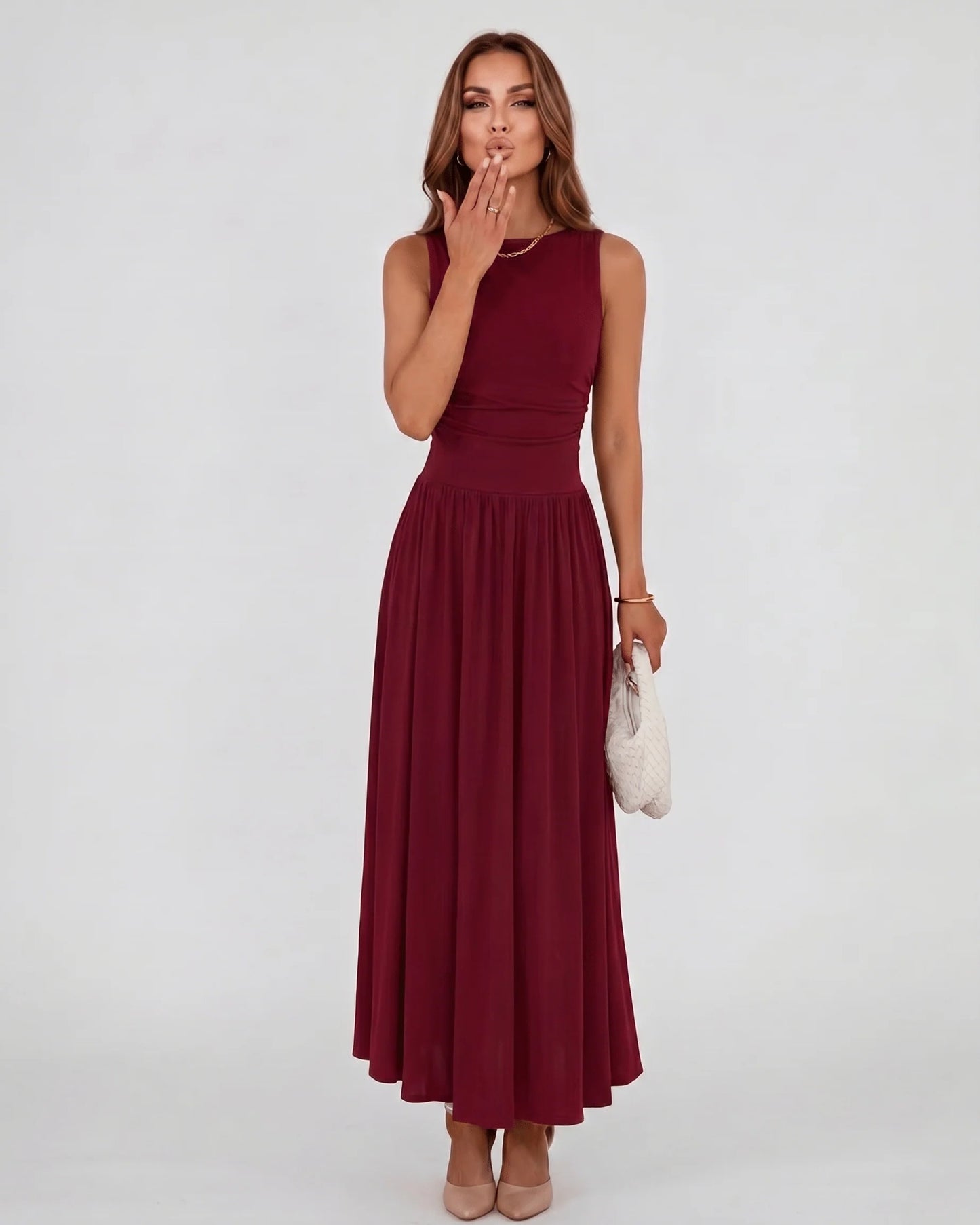 Naïs Dames Maxi Jurk | Geplooide Taille | Sleeveless