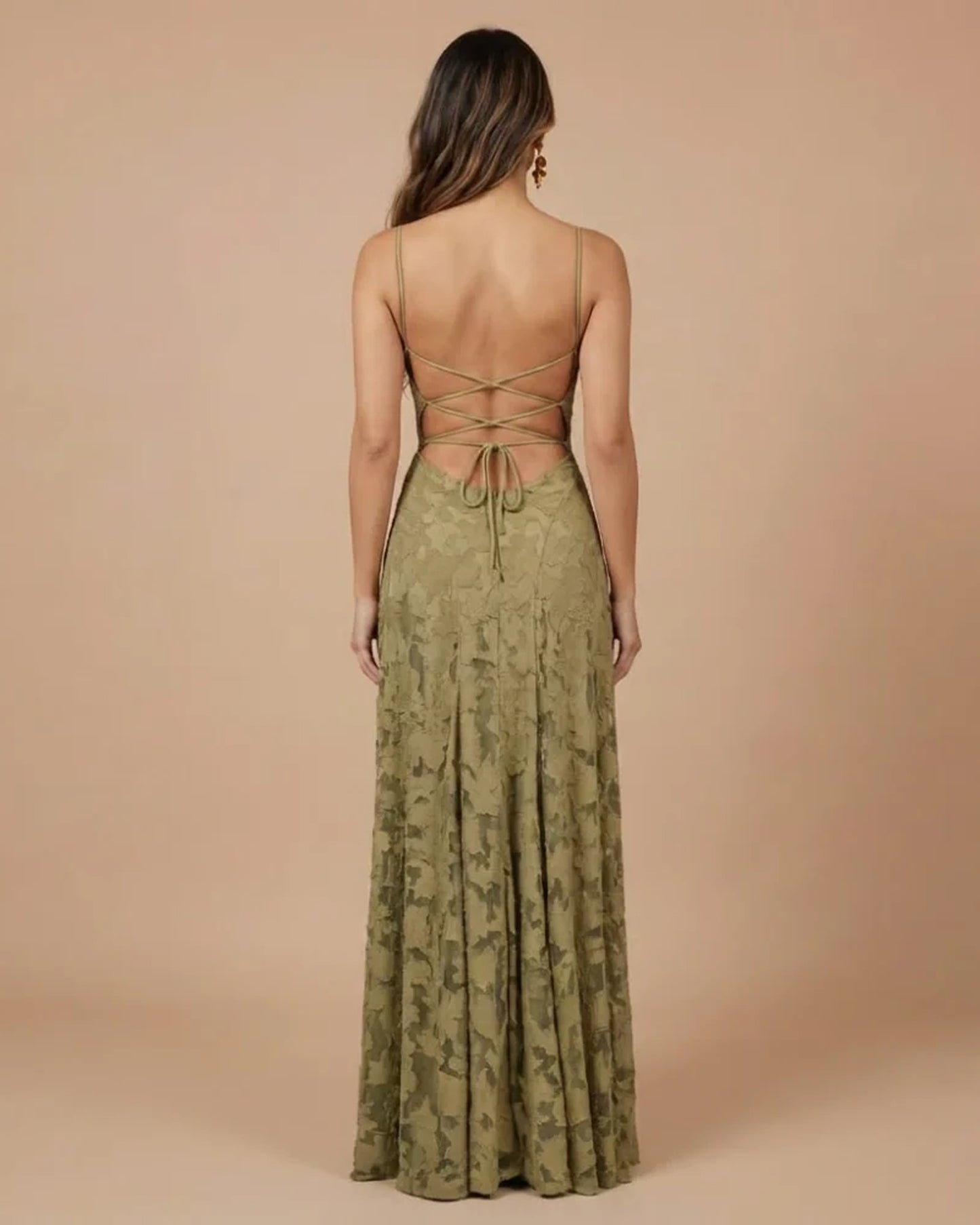 Mégane Women's Maxi Dress | Crossed Back Straps | Lace A-Line