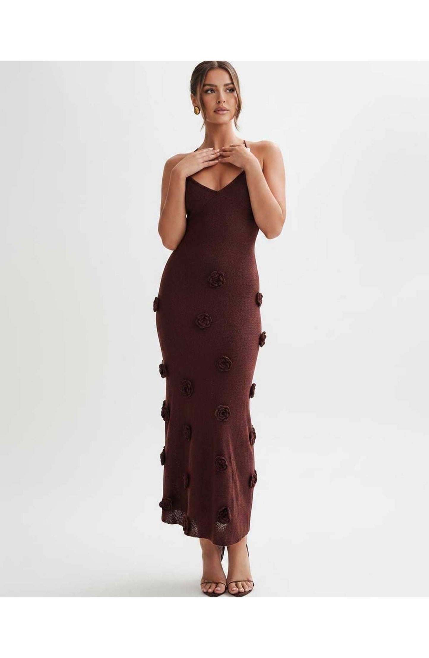 Coralie Women's Midi Dress | Spaghetti Straps | 3D Flower Details