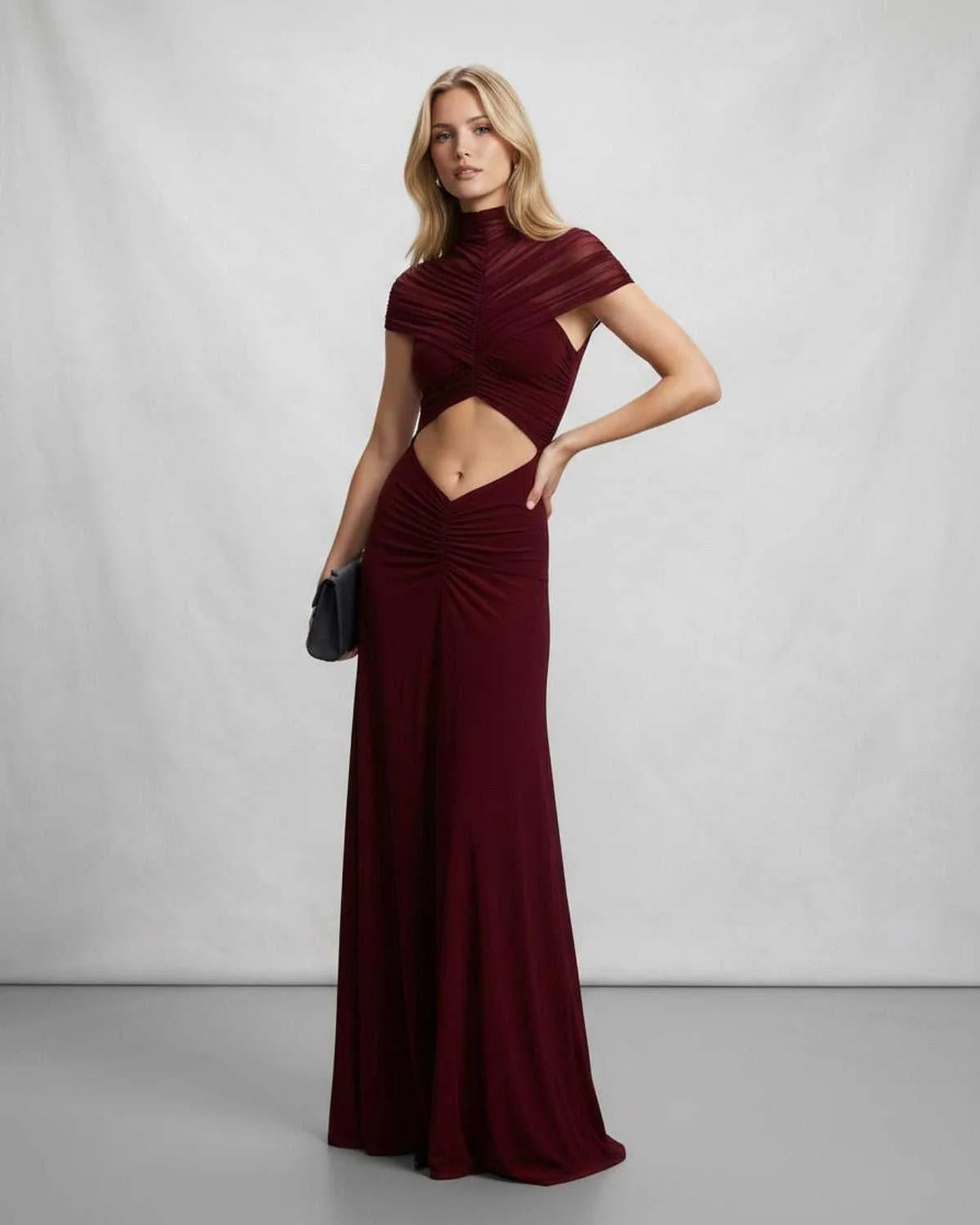 Marine Women's Maxi Dress | Cut-Out Waist | High Collar