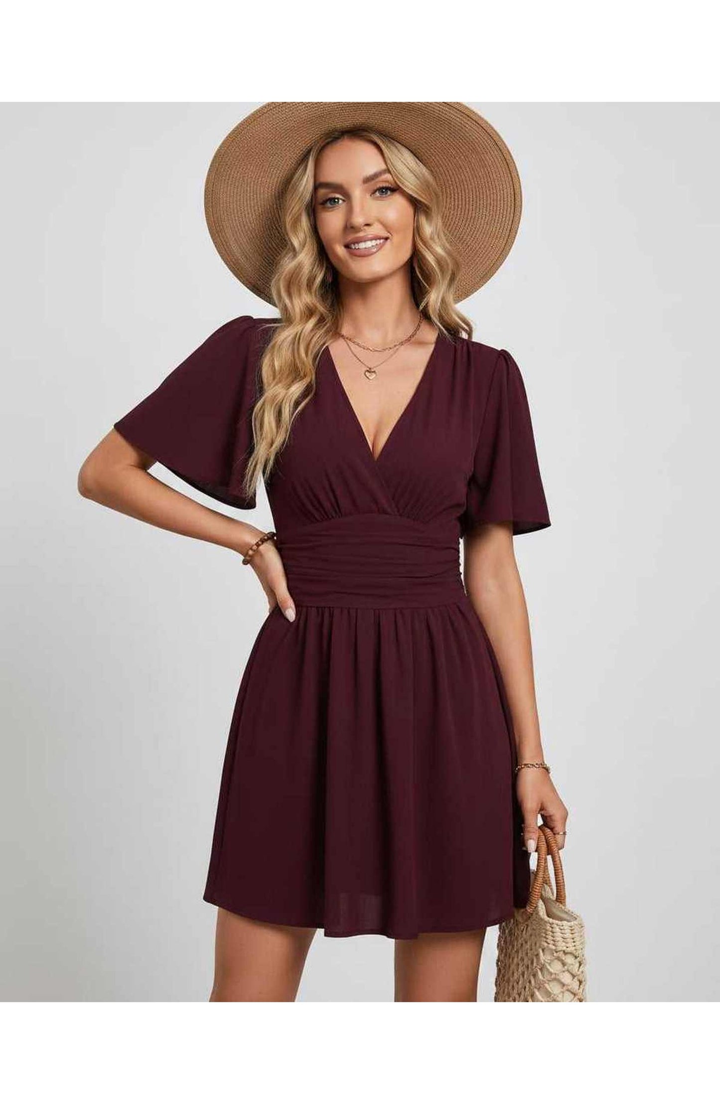 Suzanne Women's Mini Dress | V-Neck | Ruched Waist