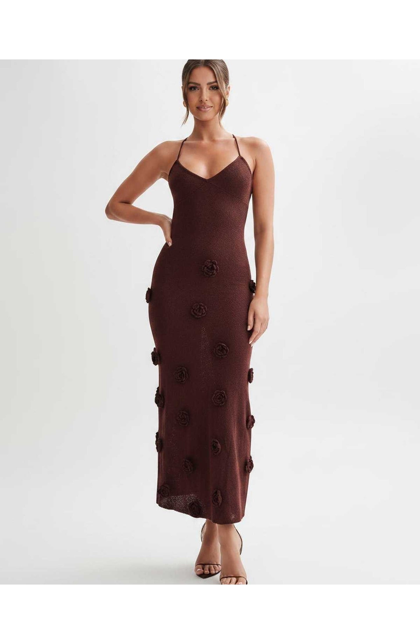 Coralie Women's Midi Dress | Spaghetti Straps | 3D Flower Details