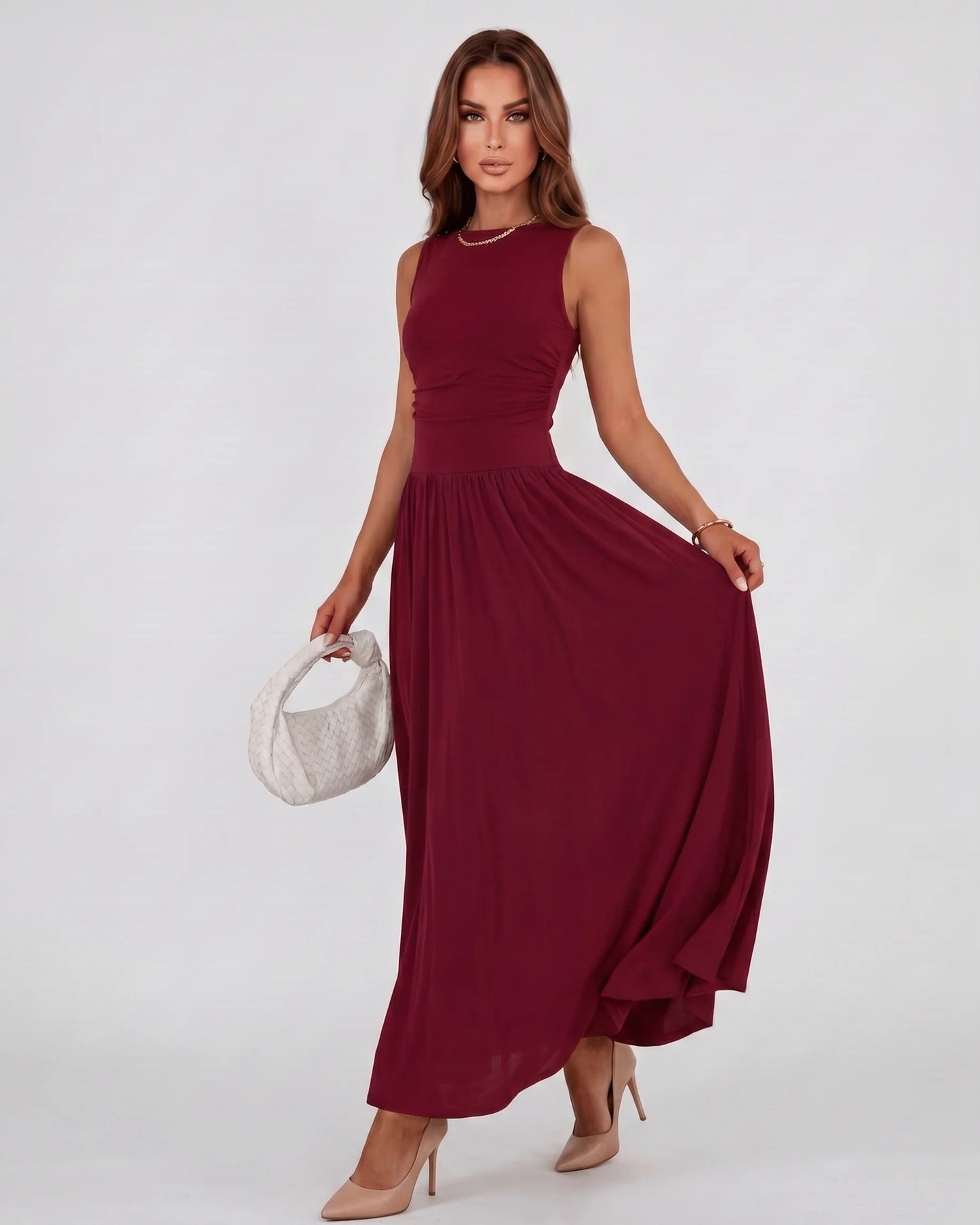 Naïs Dames Maxi Jurk | Geplooide Taille | Sleeveless