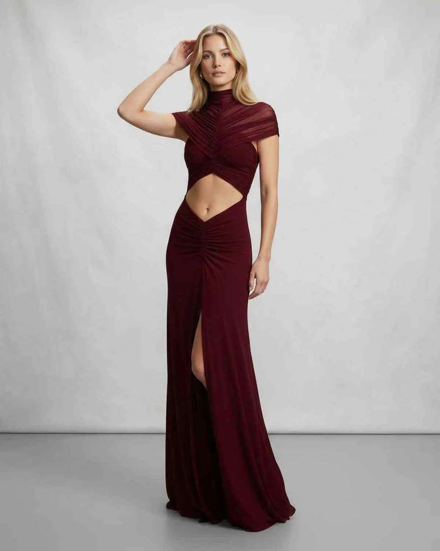 Marine Women's Maxi Dress | Cut-Out Waist | High Collar