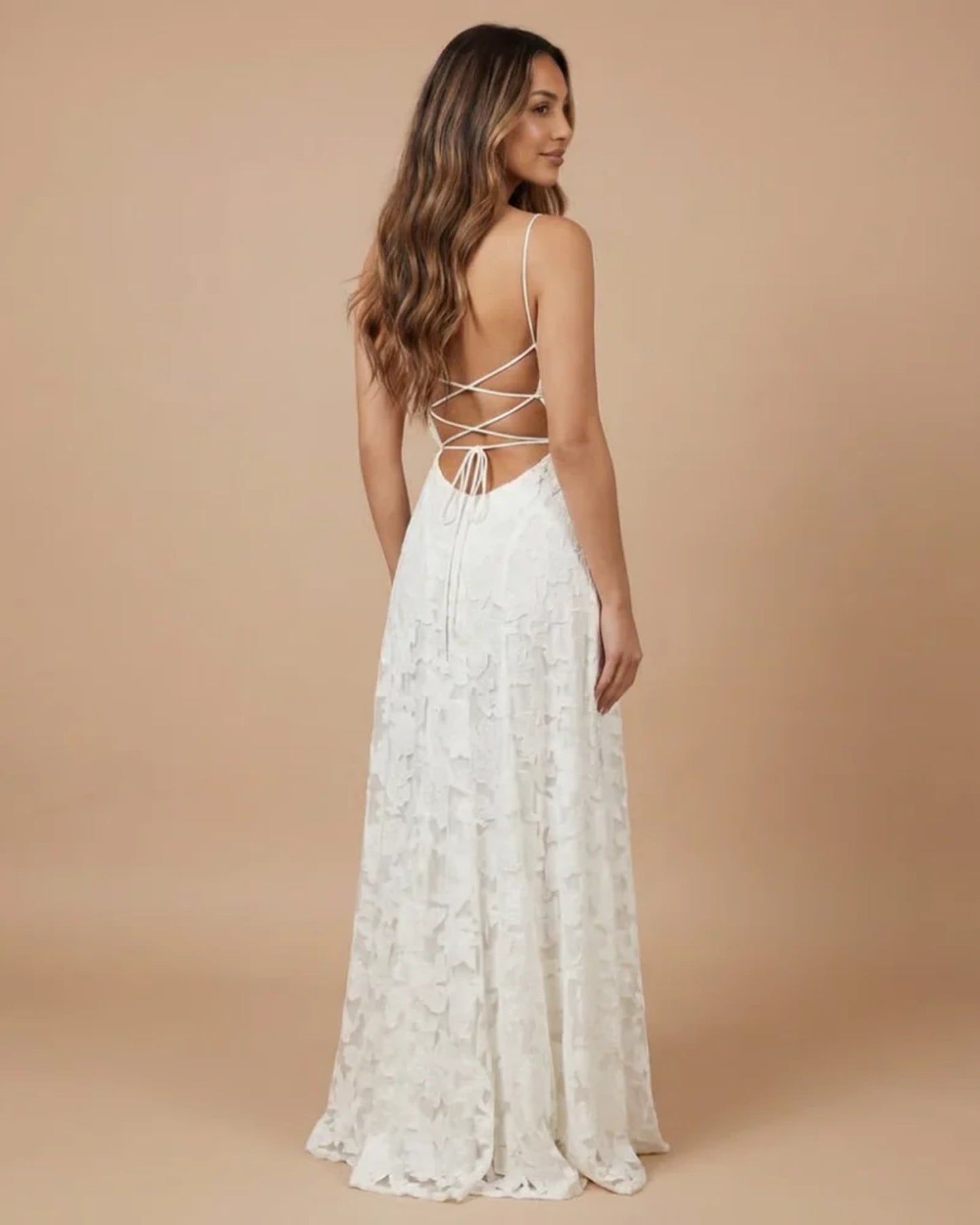 Mégane Women's Maxi Dress | Crossed Back Straps | Lace A-Line