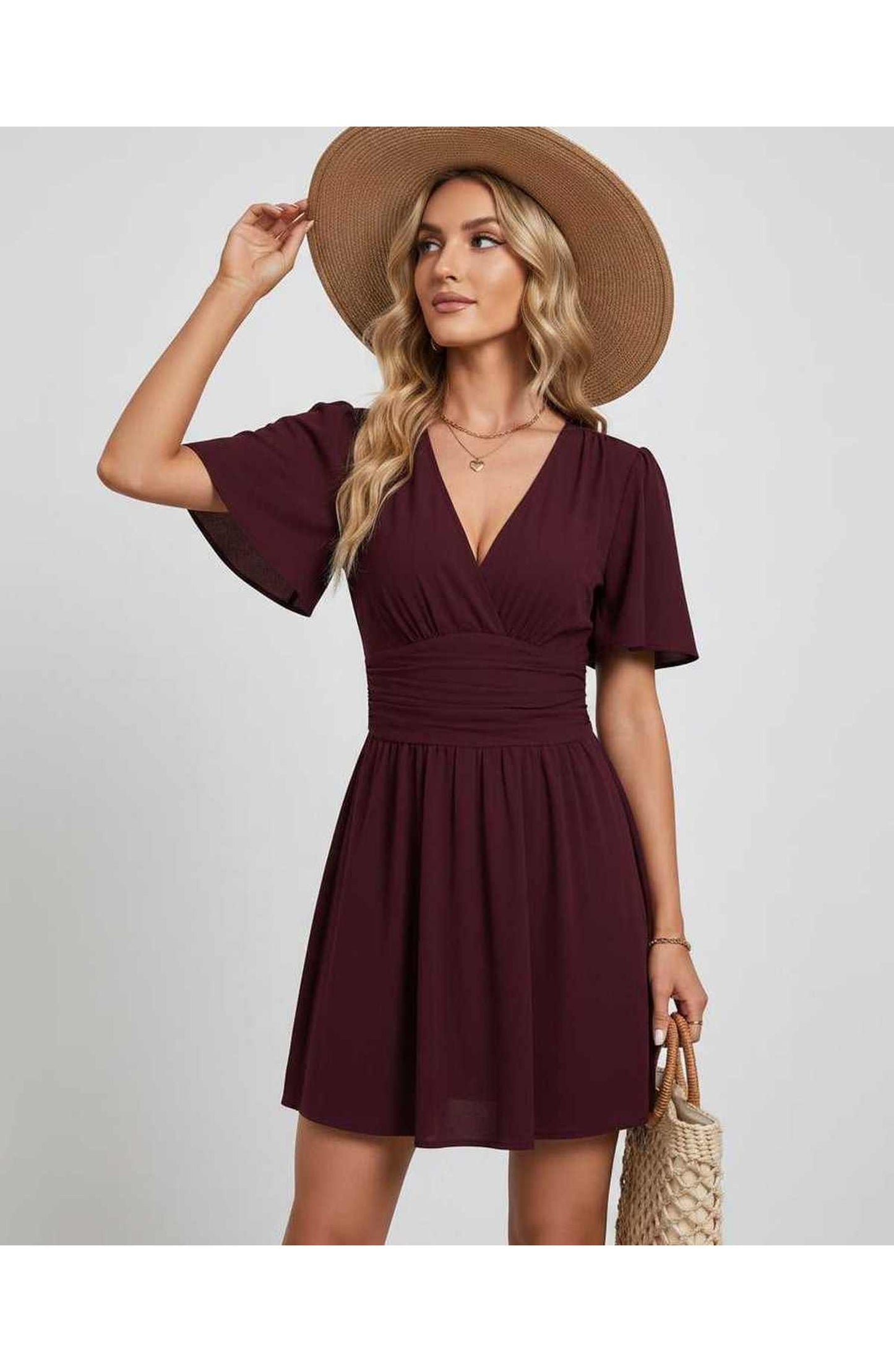 Suzanne Women's Mini Dress | V-Neck | Ruched Waist