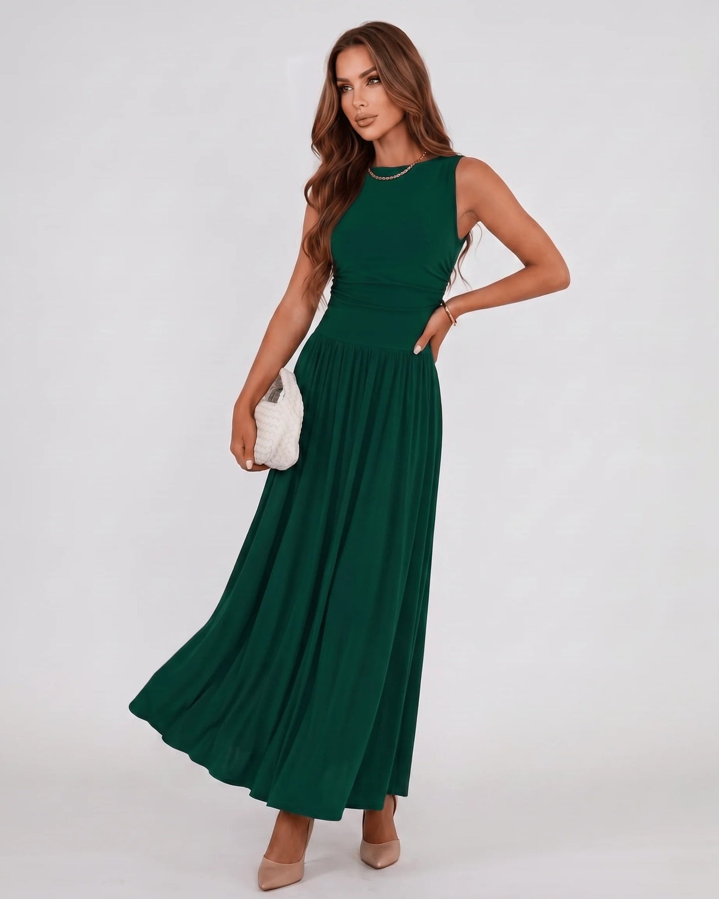 Naïs Dames Maxi Jurk | Geplooide Taille | Sleeveless