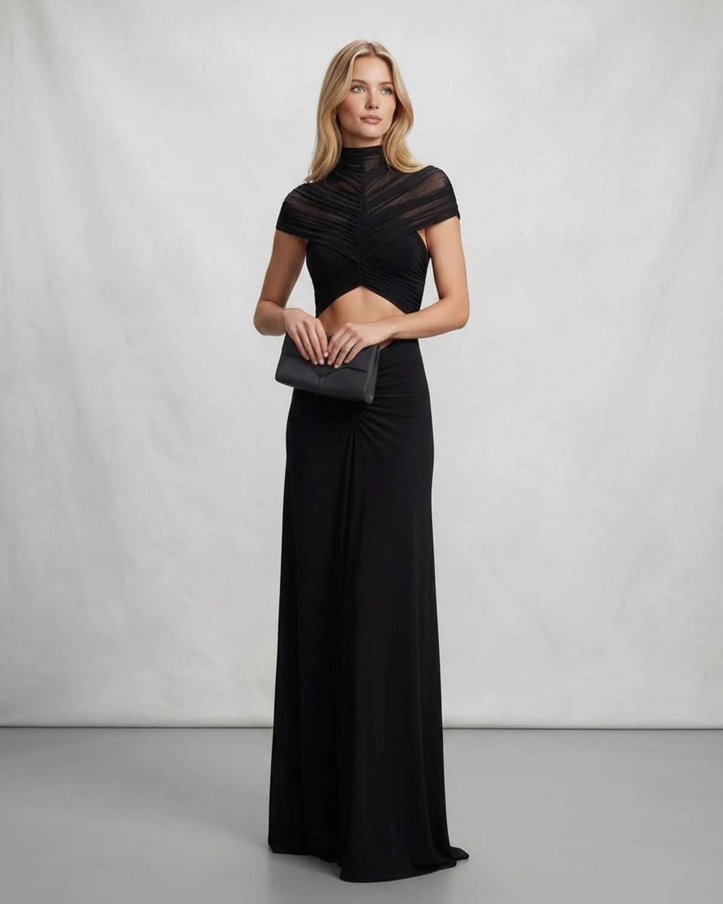 Marine Women's Maxi Dress | Cut-Out Waist | High Collar