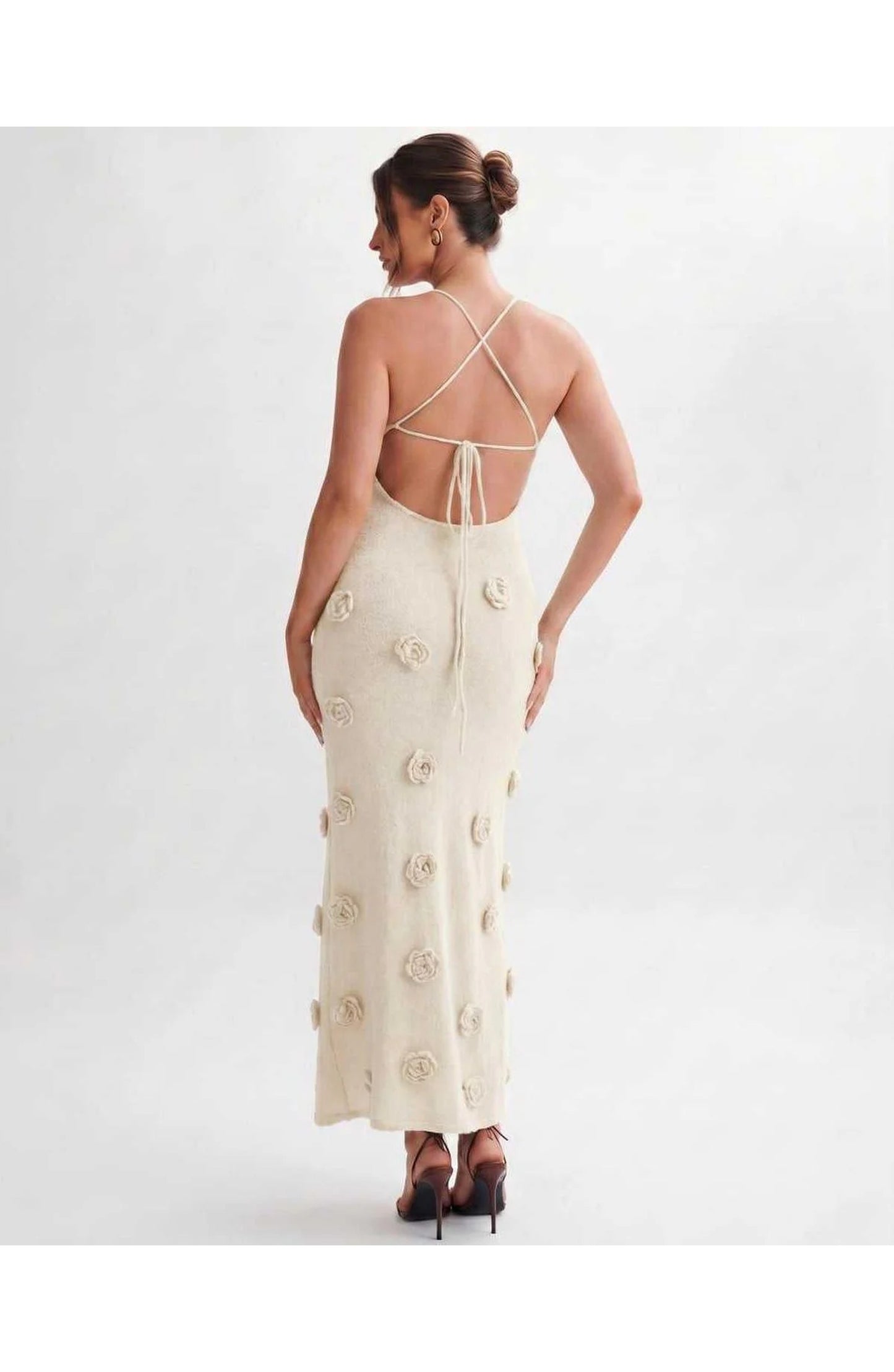 Coralie Women's Midi Dress | Spaghetti Straps | 3D Flower Details