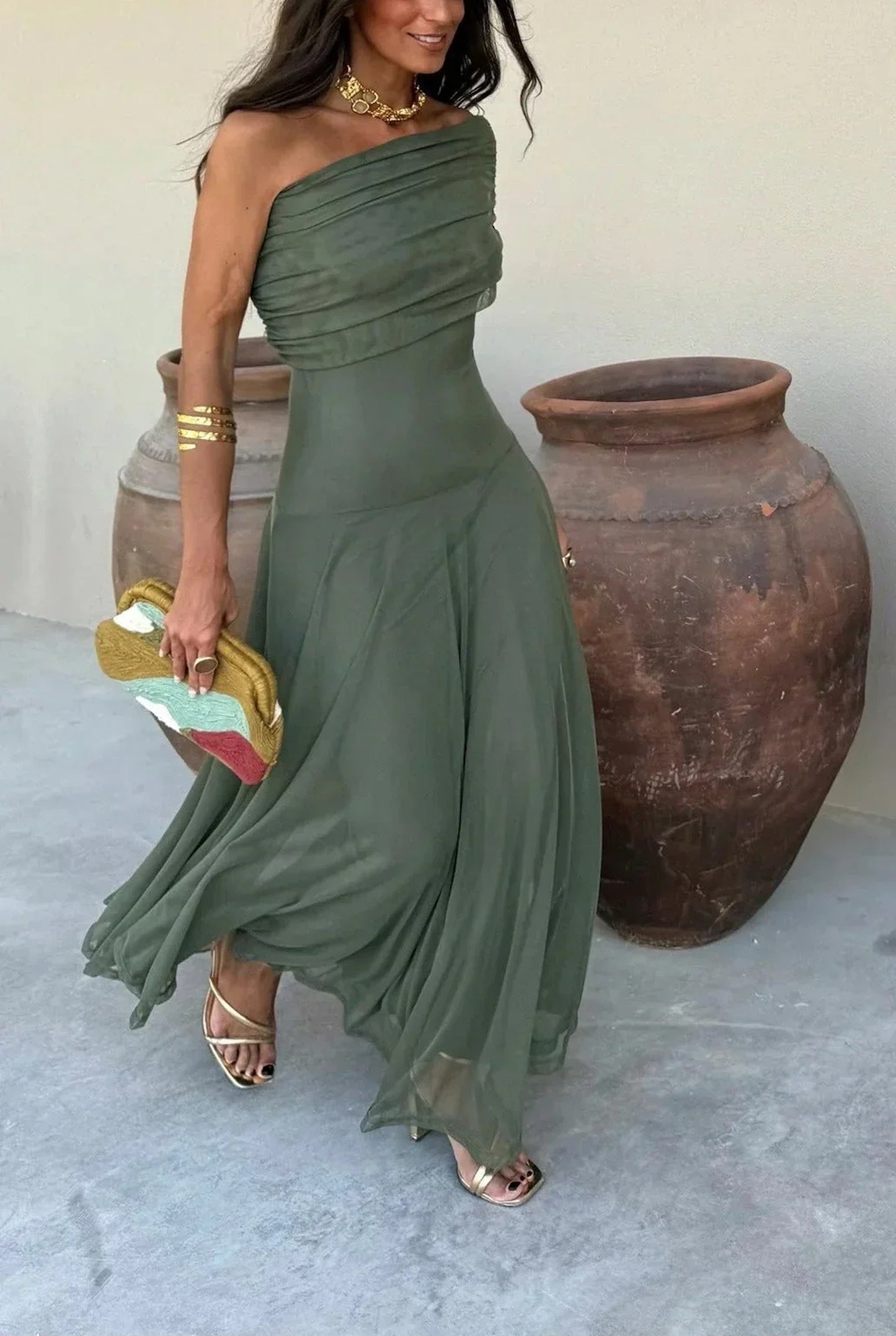 Loane Women's Maxi Dress | One Shoulder | Pleated Waist