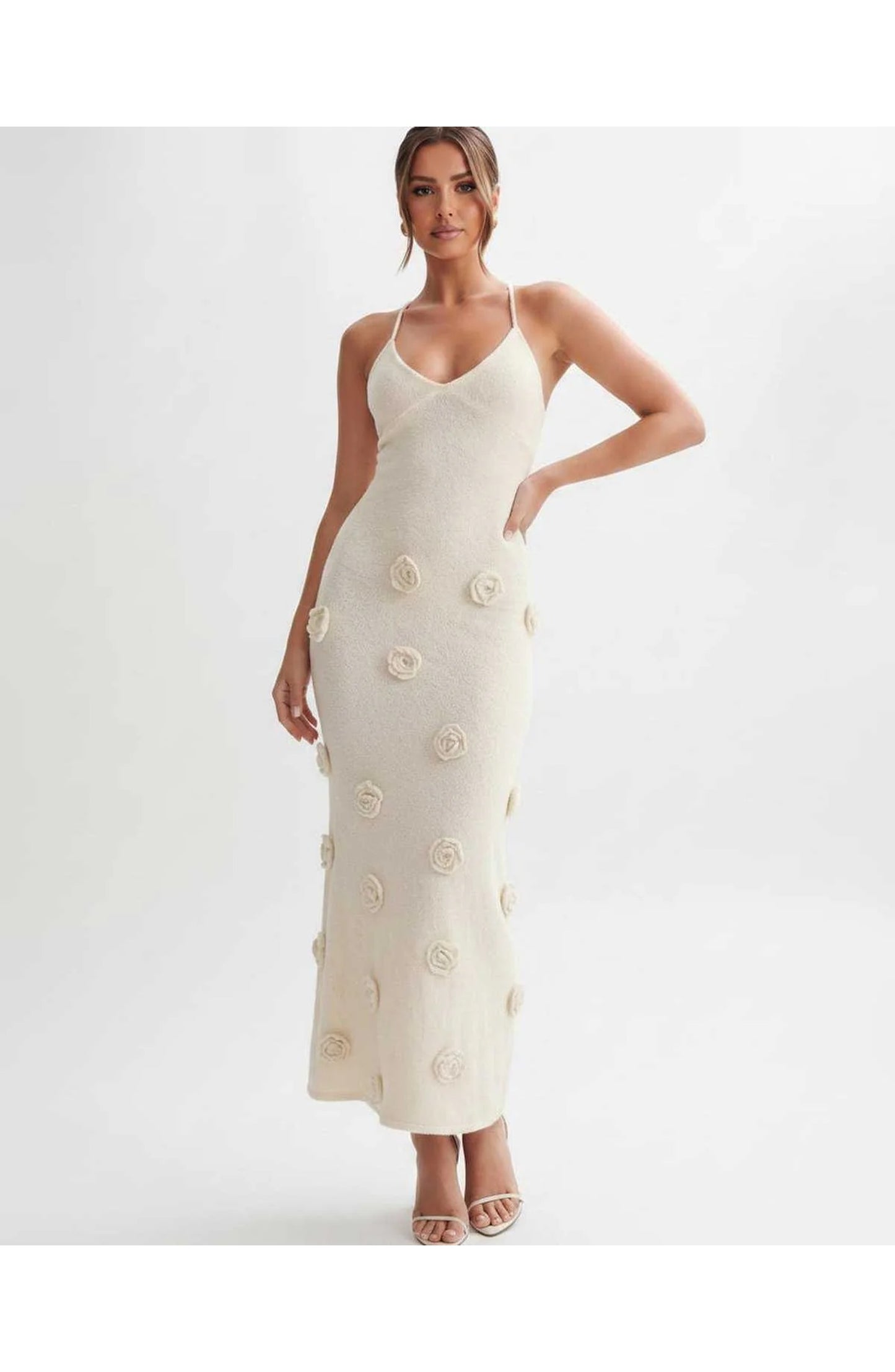 Coralie Women's Midi Dress | Spaghetti Straps | 3D Flower Details
