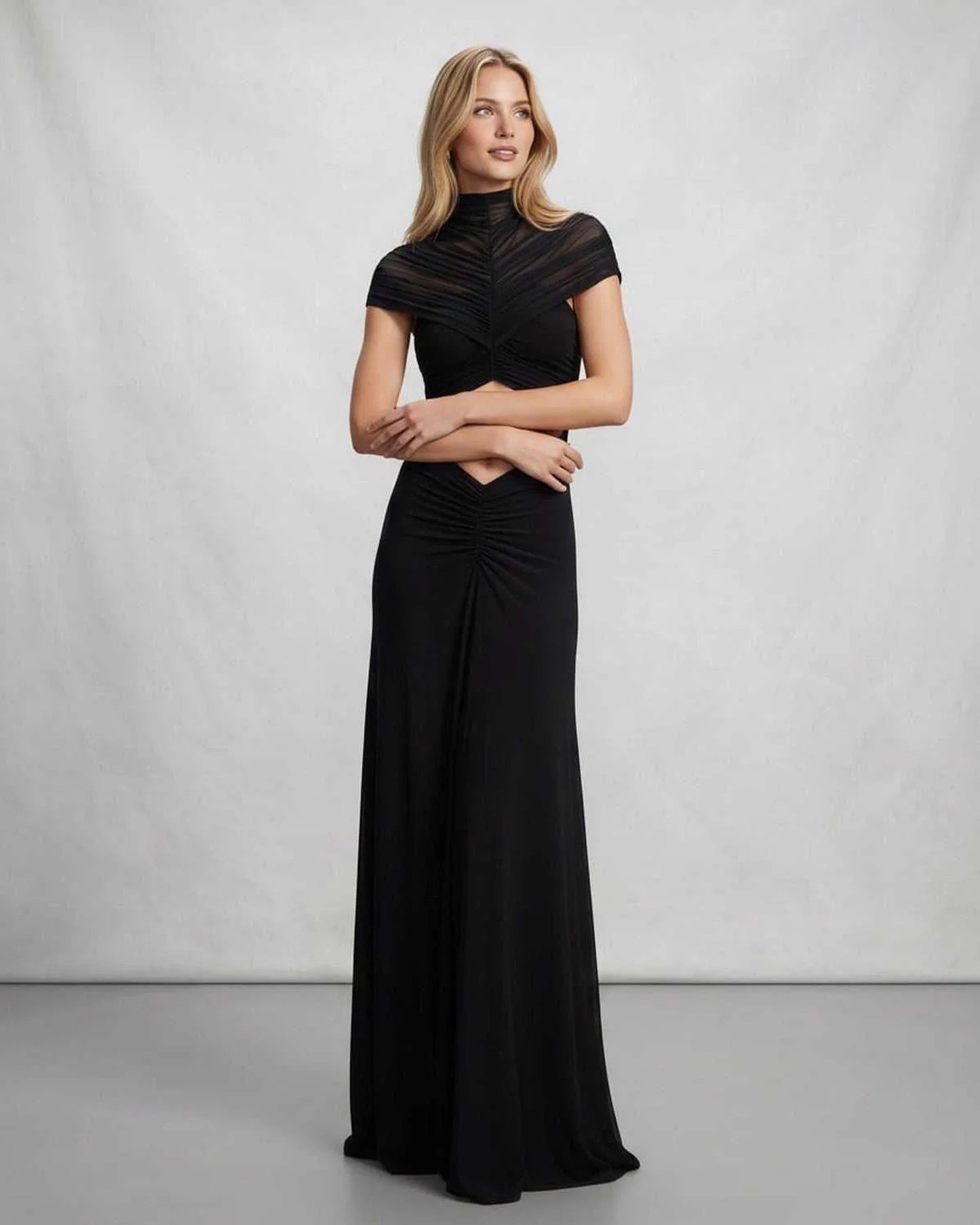 Marine Women's Maxi Dress | Cut-Out Waist | High Collar
