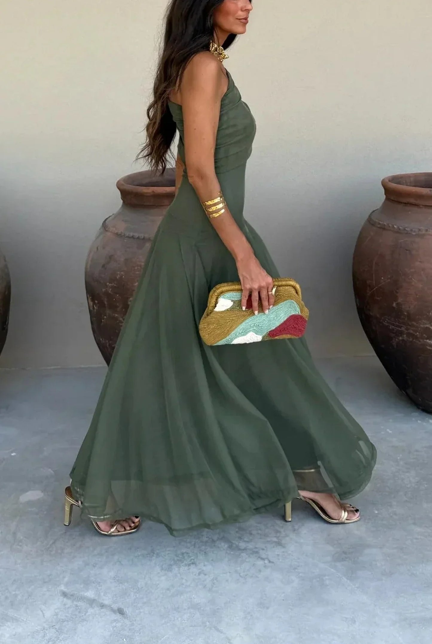 Loane Women's Maxi Dress | One Shoulder | Pleated Waist