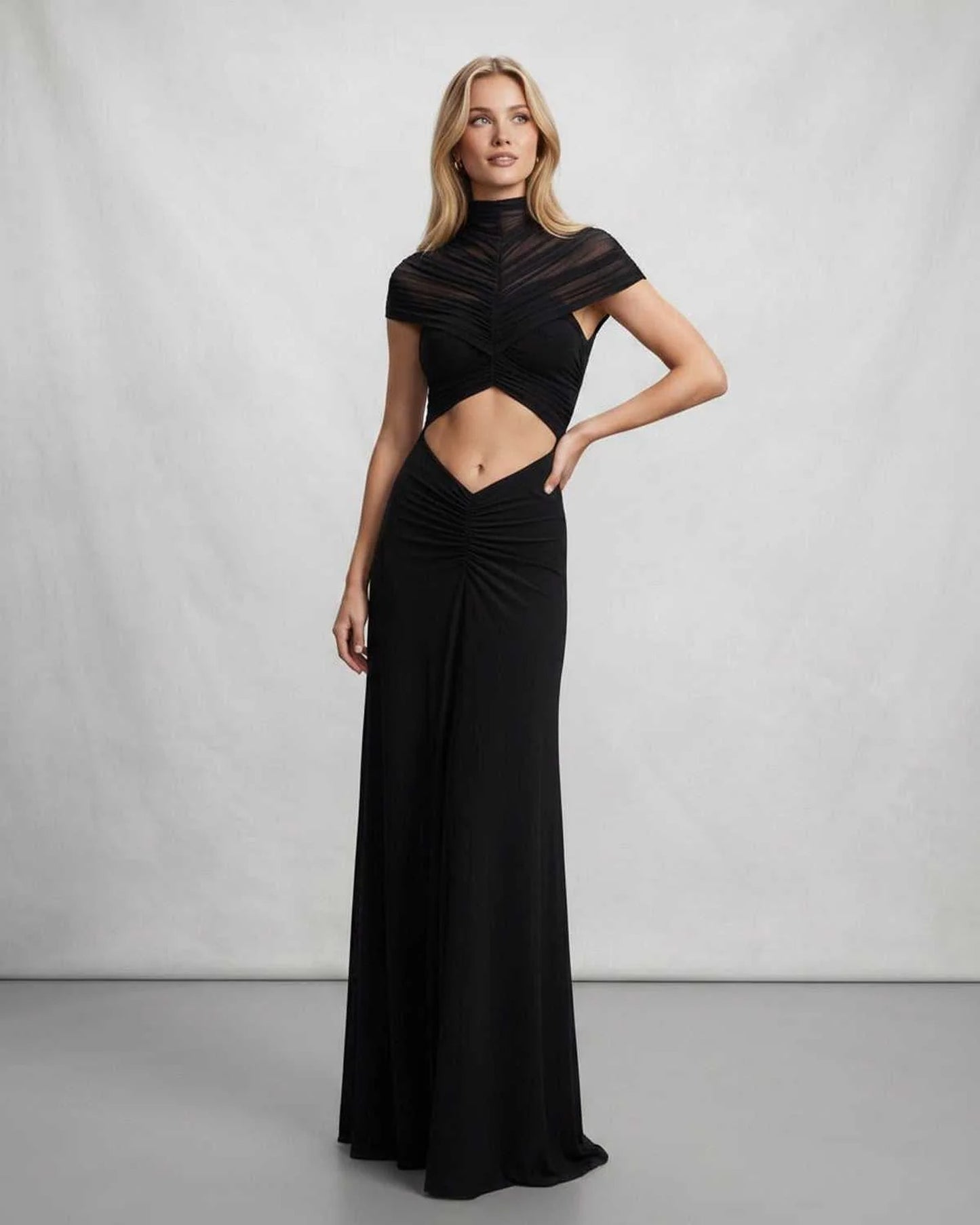 Marine Women's Maxi Dress | Cut-Out Waist | High Collar