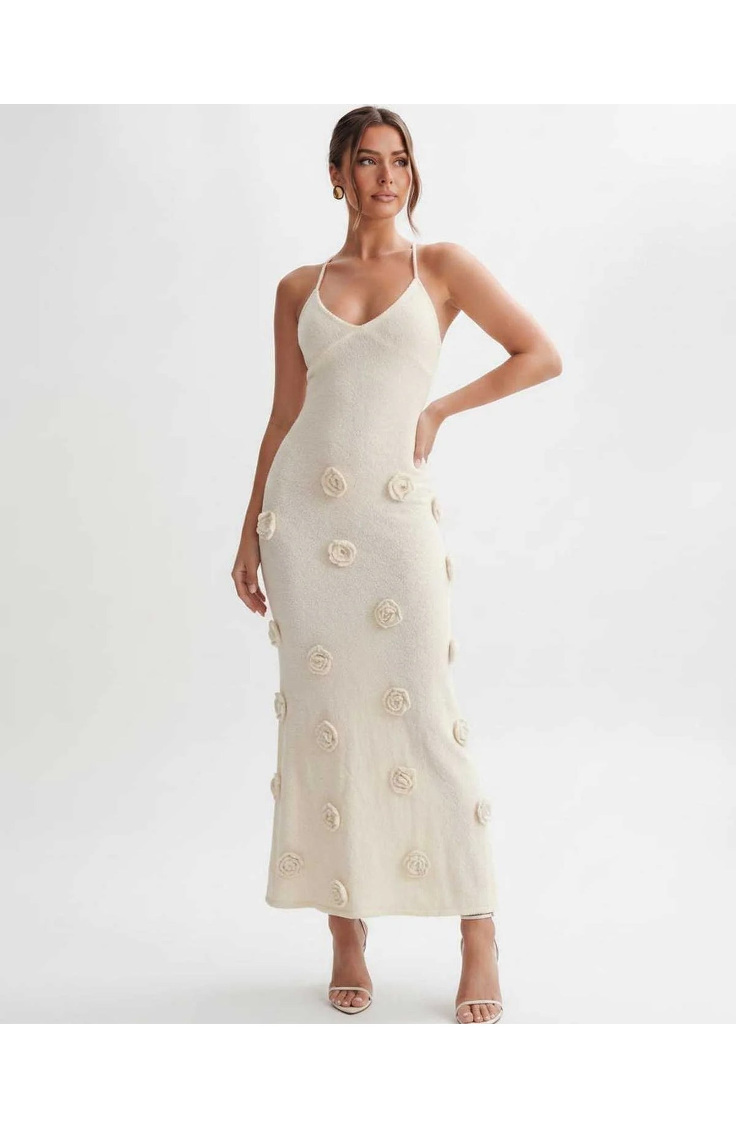 Coralie Women's Midi Dress | Spaghetti Straps | 3D Flower Details