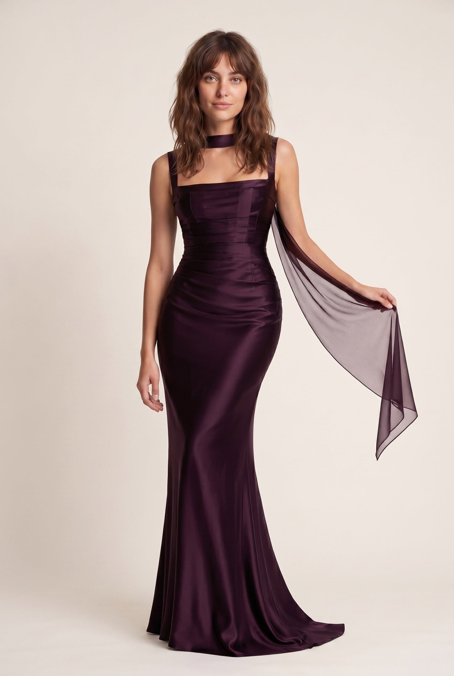 Zulma Dames Maxi Jurk | Vierkante Halslijn | Gedrapeerde Taille