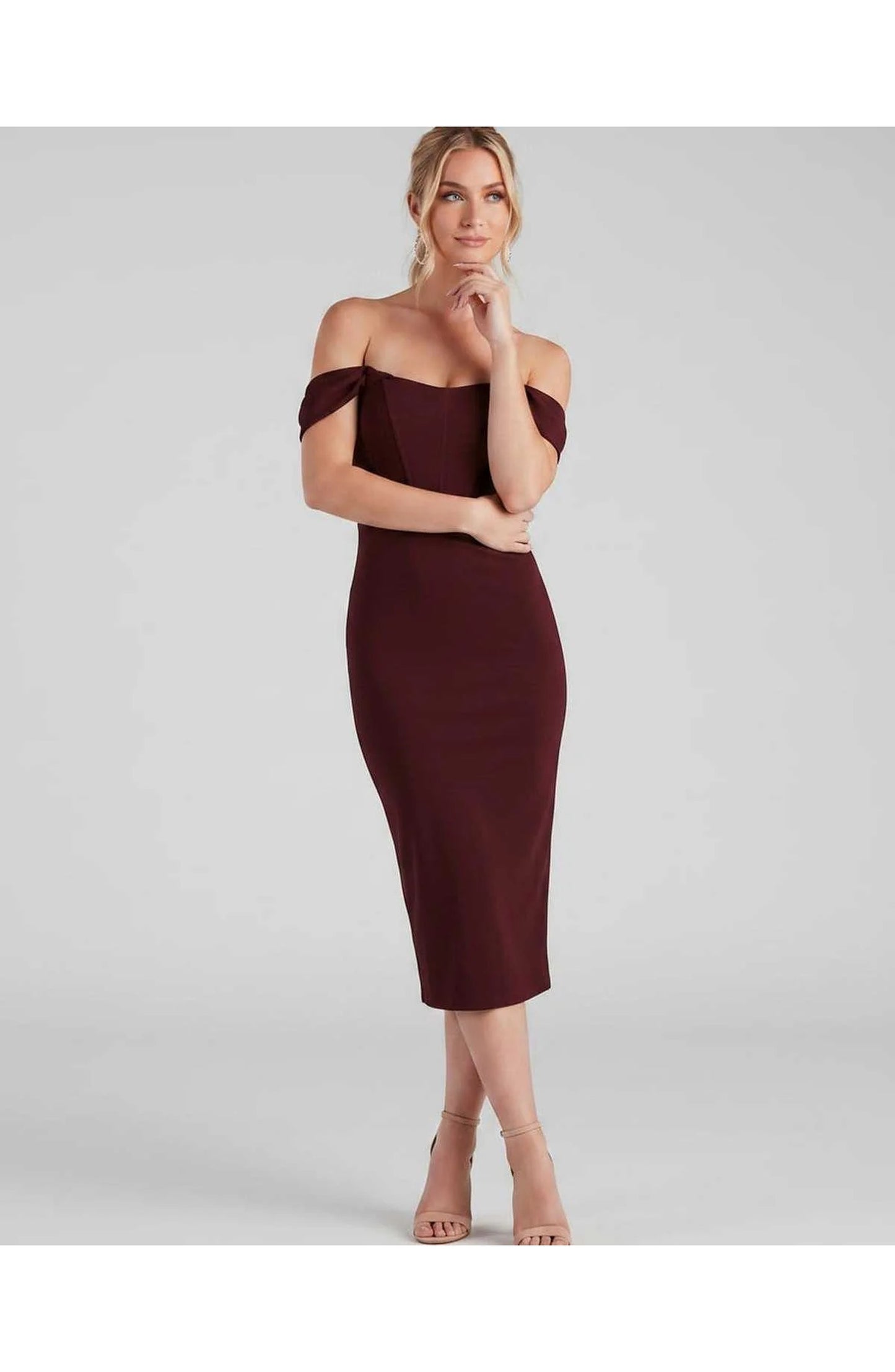 Judith Women's Midi Dress | Off-Shoulder | Bodycon Fit