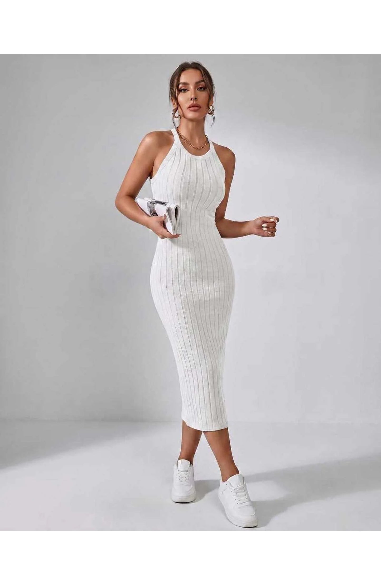 Jordane Dames Midi Jurk | Geribbeld | Mouwloos