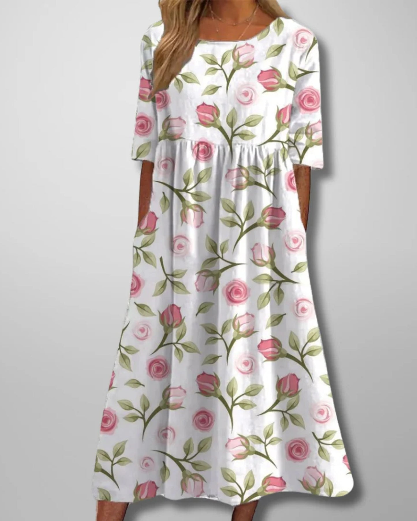 Cléophée Dames Midi Jurk | Bloemenprint | Halve Mouwen