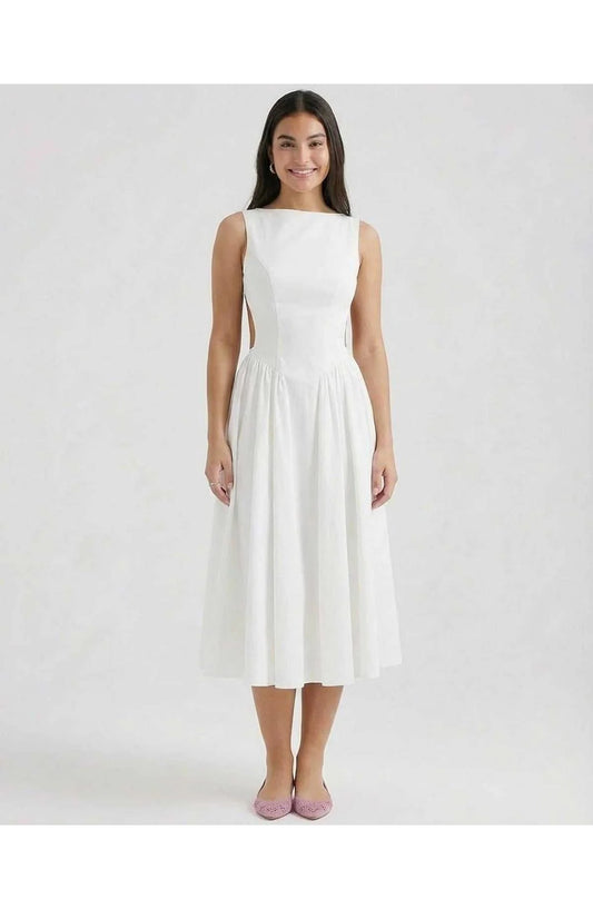 Women's Midi Dress | Boat Neck | Flared Skirt