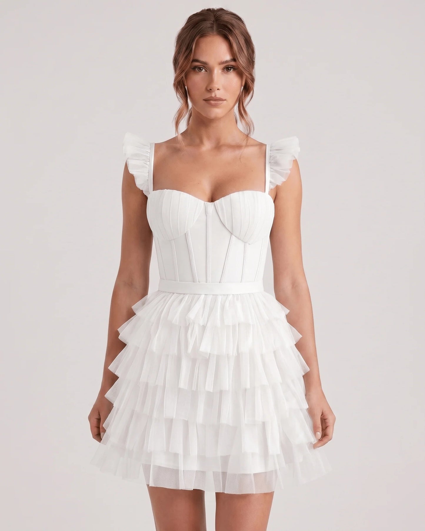 Annick Women's Mini Dress | Layered Tulle Skirt | Stitched Bustier Bodice