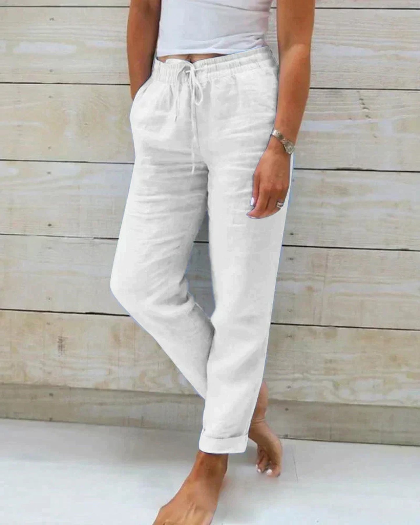Osanne Dames Broek | Elastische Taille | Rechte Wijde Pijpen