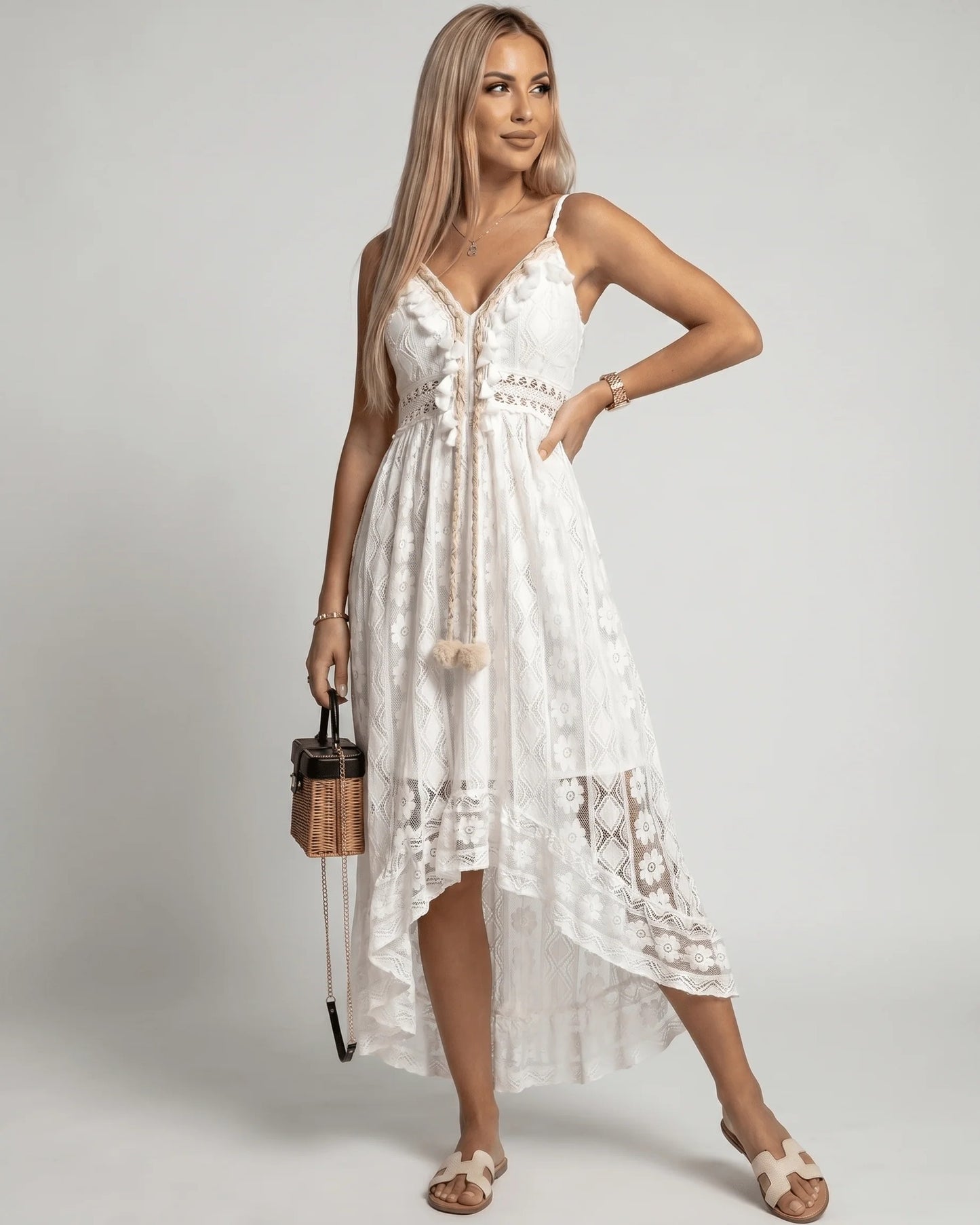 Women's Midi Dress | Lace Overlay | Asymmetric Hem