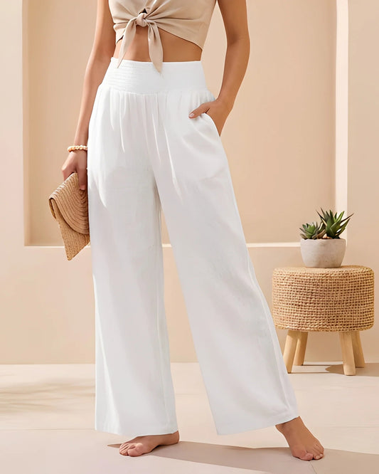 Opaline Women's Trousers | Smocked Waist | Wide Legs