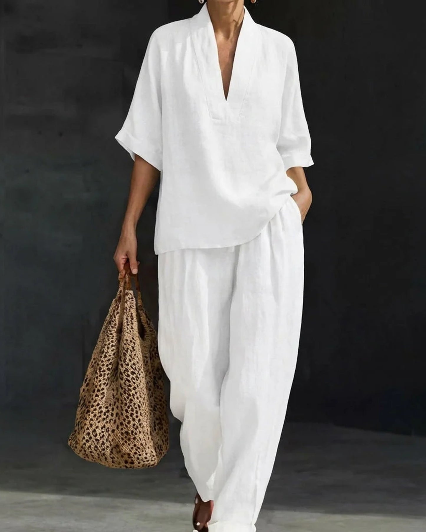 Céleste-Amandine Dames Co-Ord Set | V-Hals | Korte Mouwen