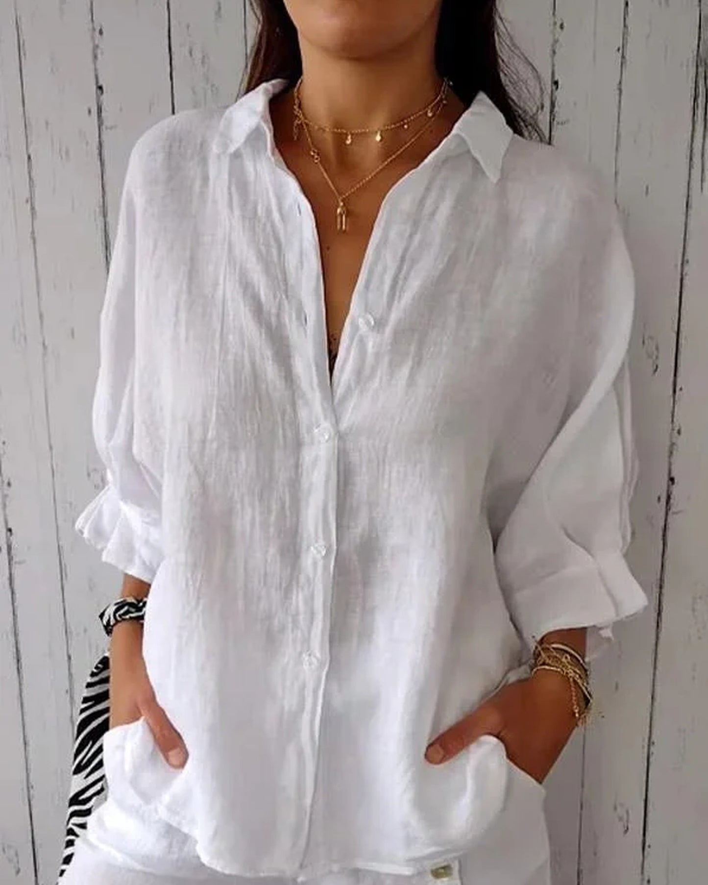 Méline Dames Blouse | Klassieke Kraag | Losvallende Pasvorm