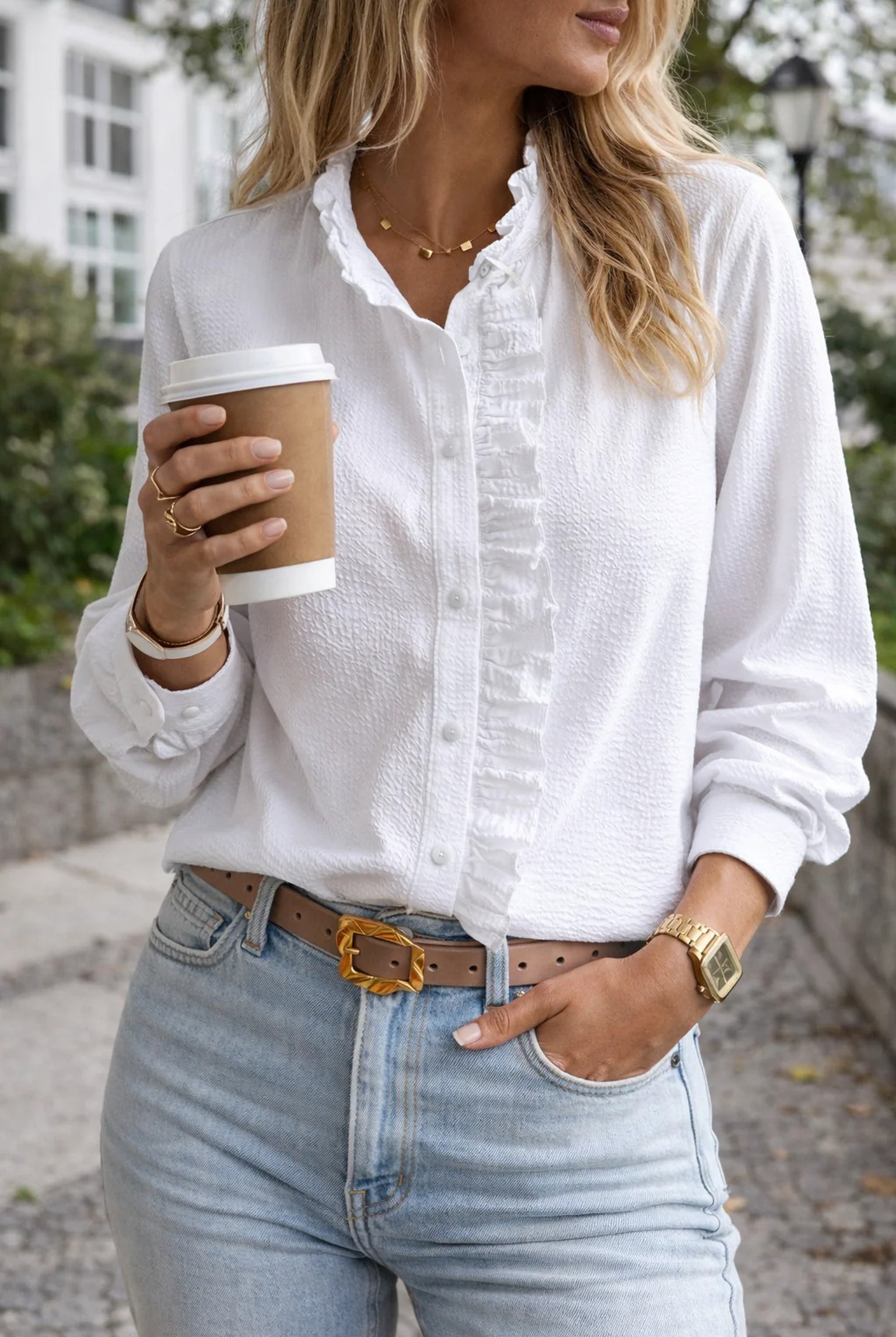 Cordélie Dames Blouse | Gestreept | Ruches & Lange Mouwen