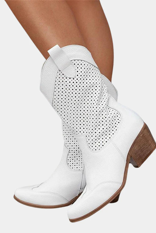 Cleopatra Women's Boots | Perforated Star Details | Block-heel