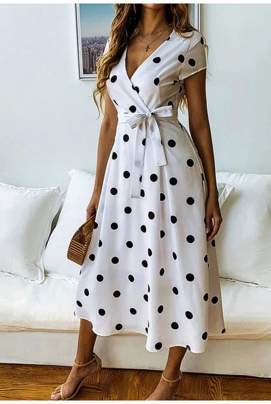 Fernandine Dames Midi Jurk | V-Hals | Polkadot