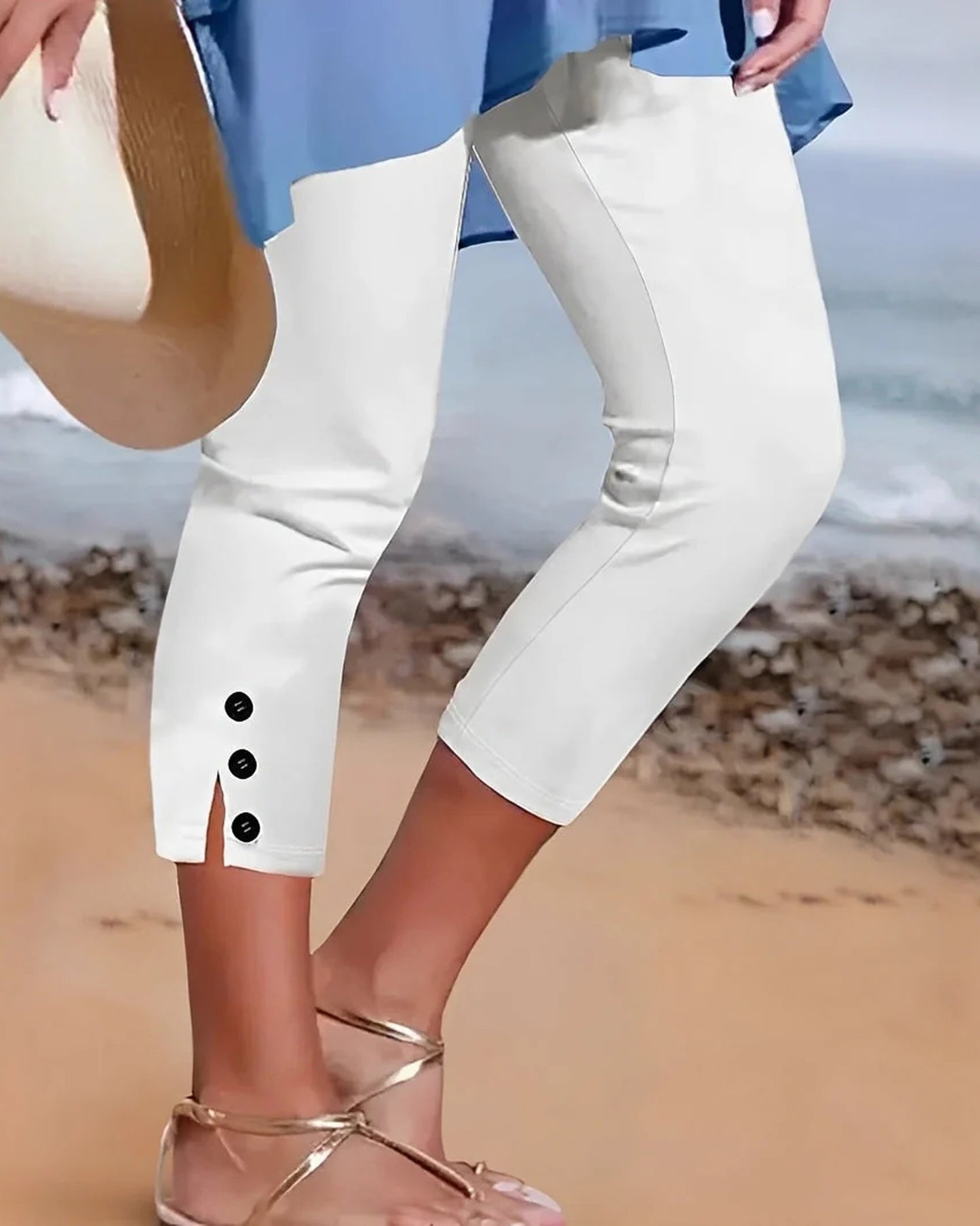 Raymondine Dames Broek | Knopendetail Enkels | Capri Lengte