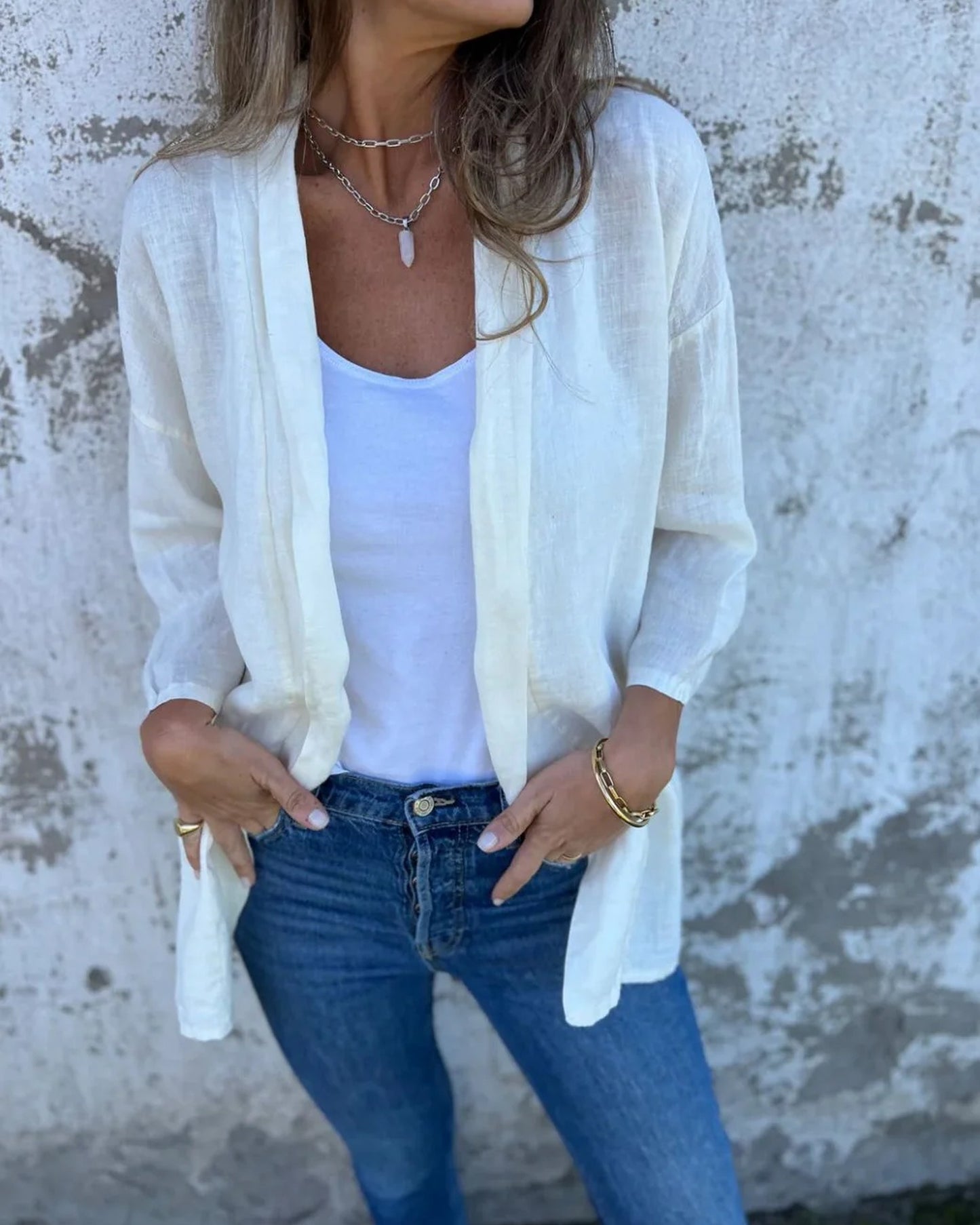 Elettra Dames Vest | Lange Mouwen | Overhemdkraag