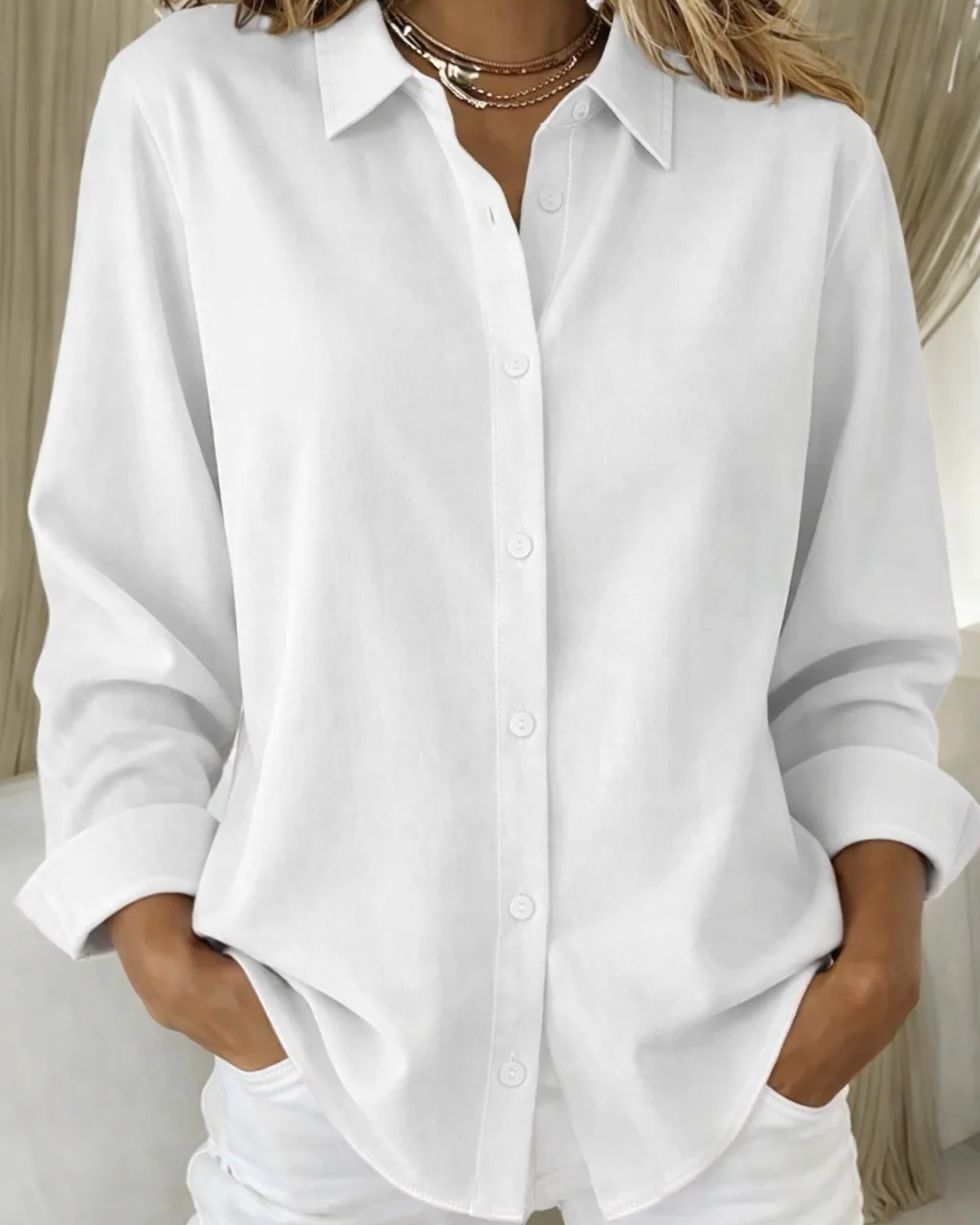 Clarise DamesBlouse | Kraag en Knoopsluiting | Losvallend | Lange Mouwen