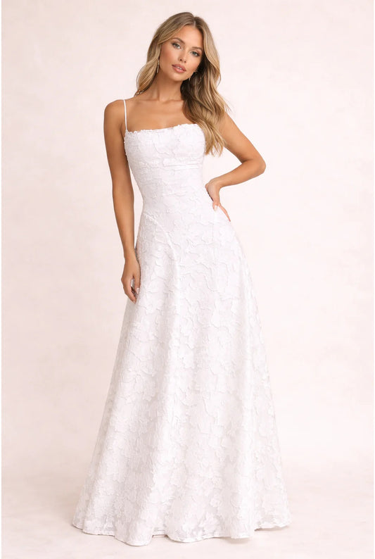Brune Women's Maxi Dress | Strapless Neckline | Lace Texture
