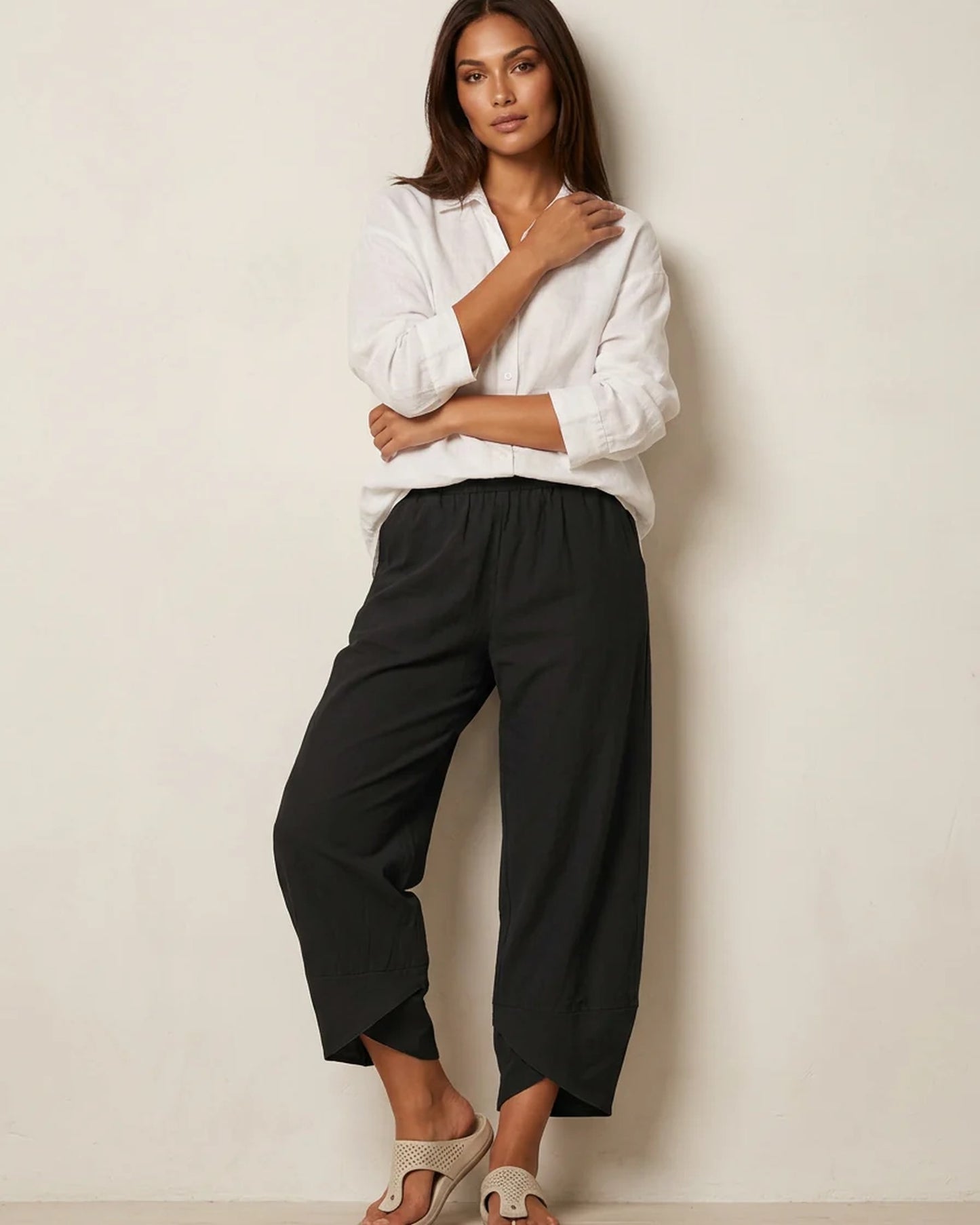 Anaëlle Dames Broek | Elastische Taille | Rechte Wijde Pijpen